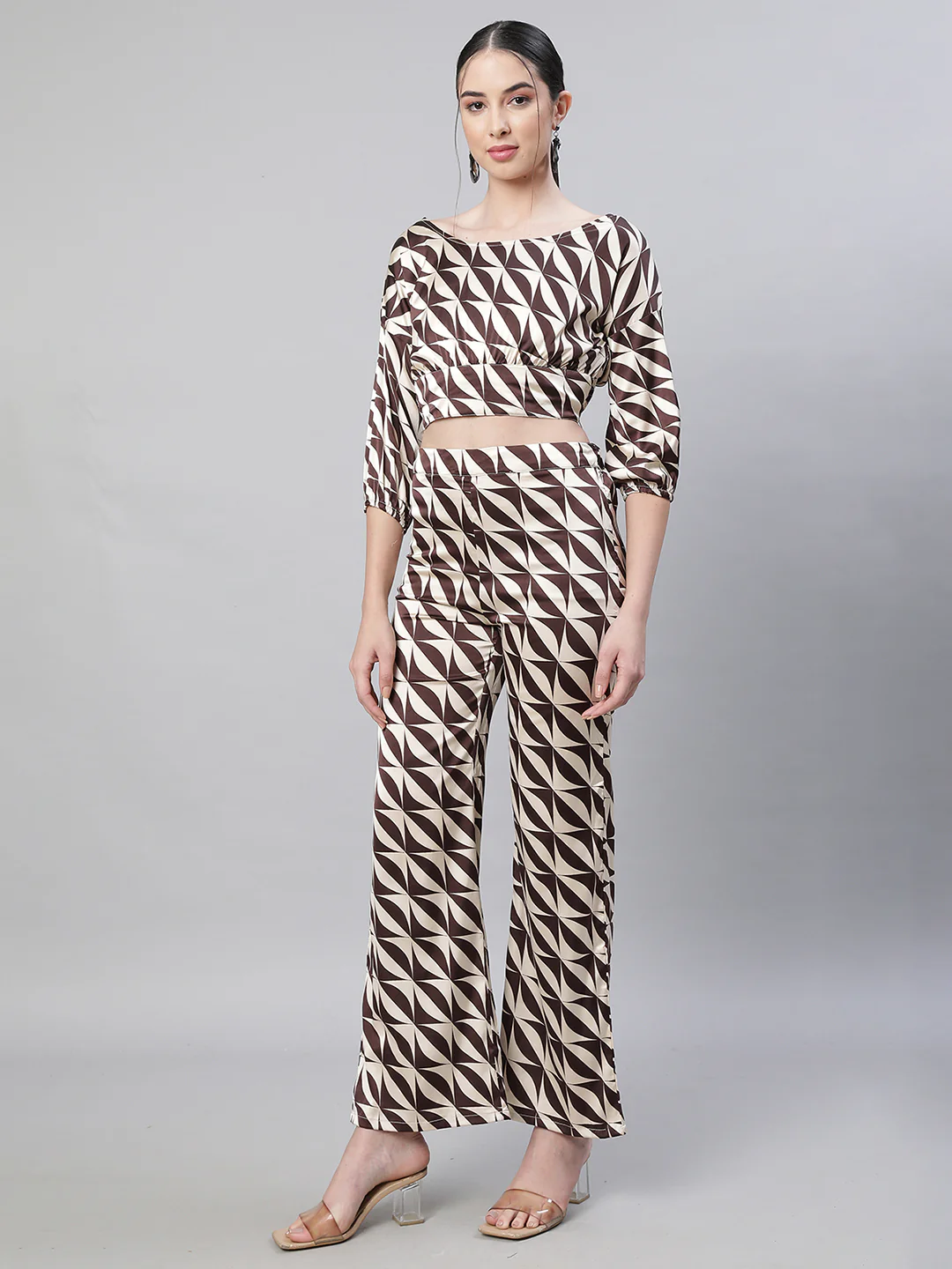 Brown Oval Neck Printed Co-ord Set - Image 9