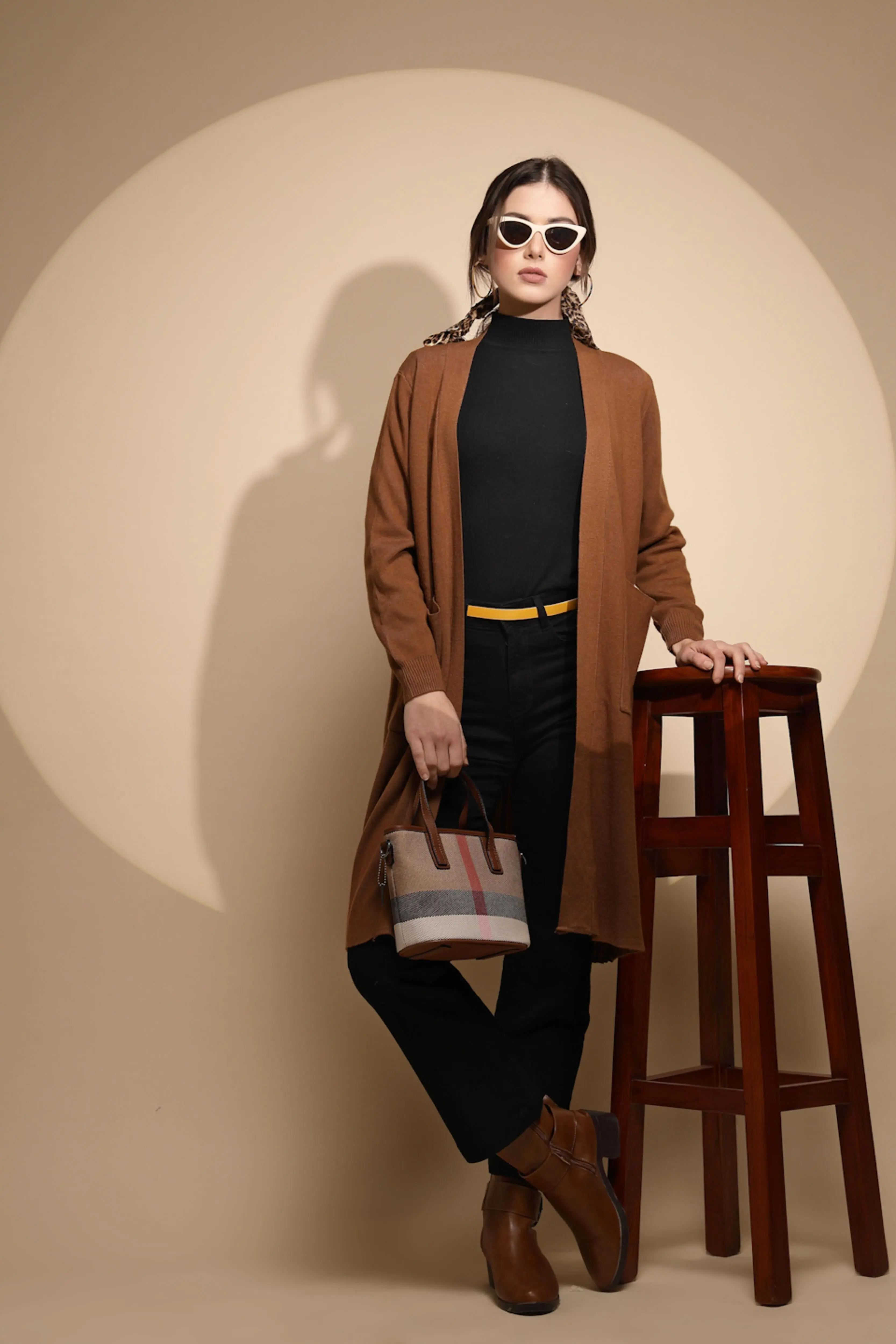 Solid Brown Knitted Winter Shrug - Image 7