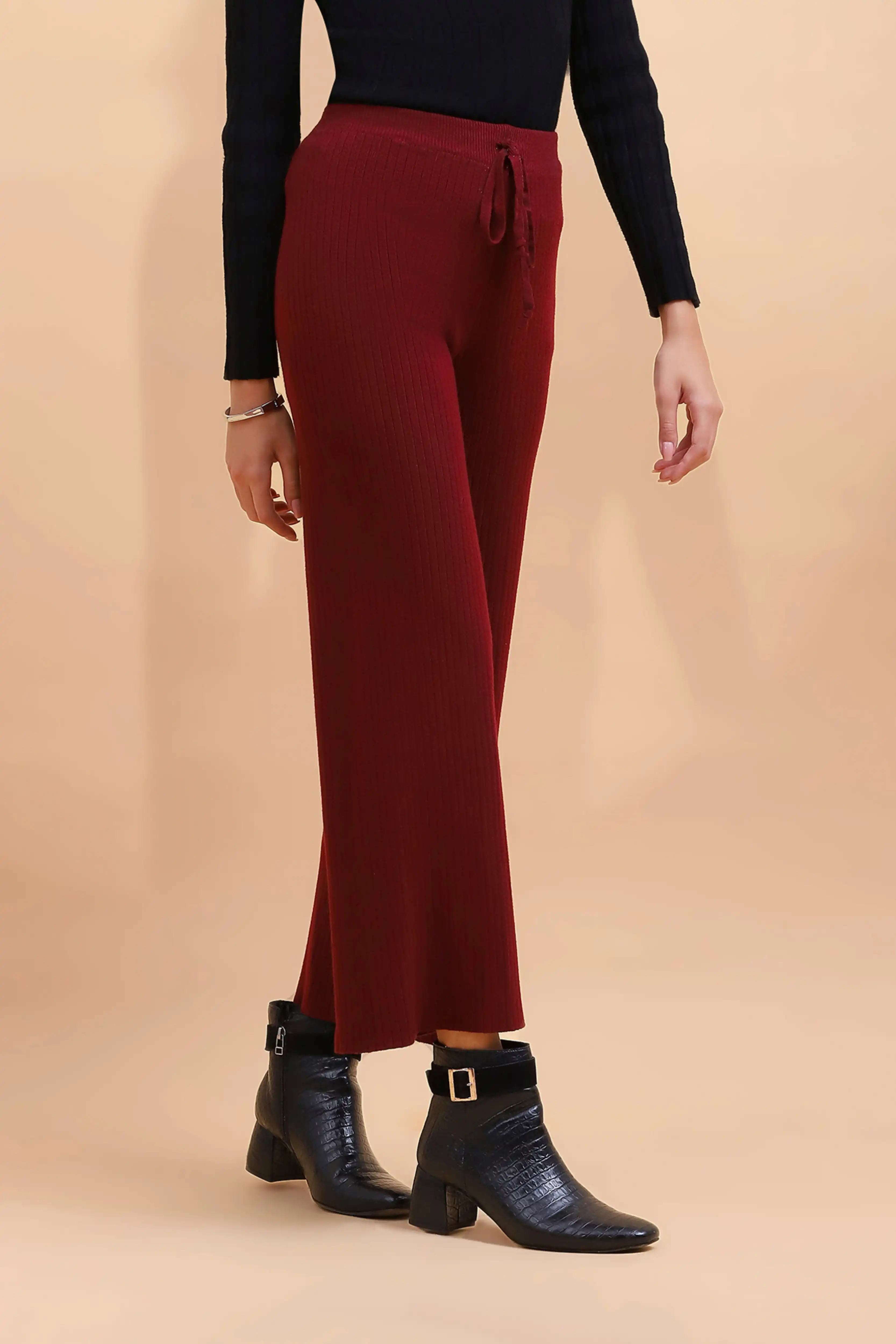 Wine Viscose Blend Solid Lower - Image 3