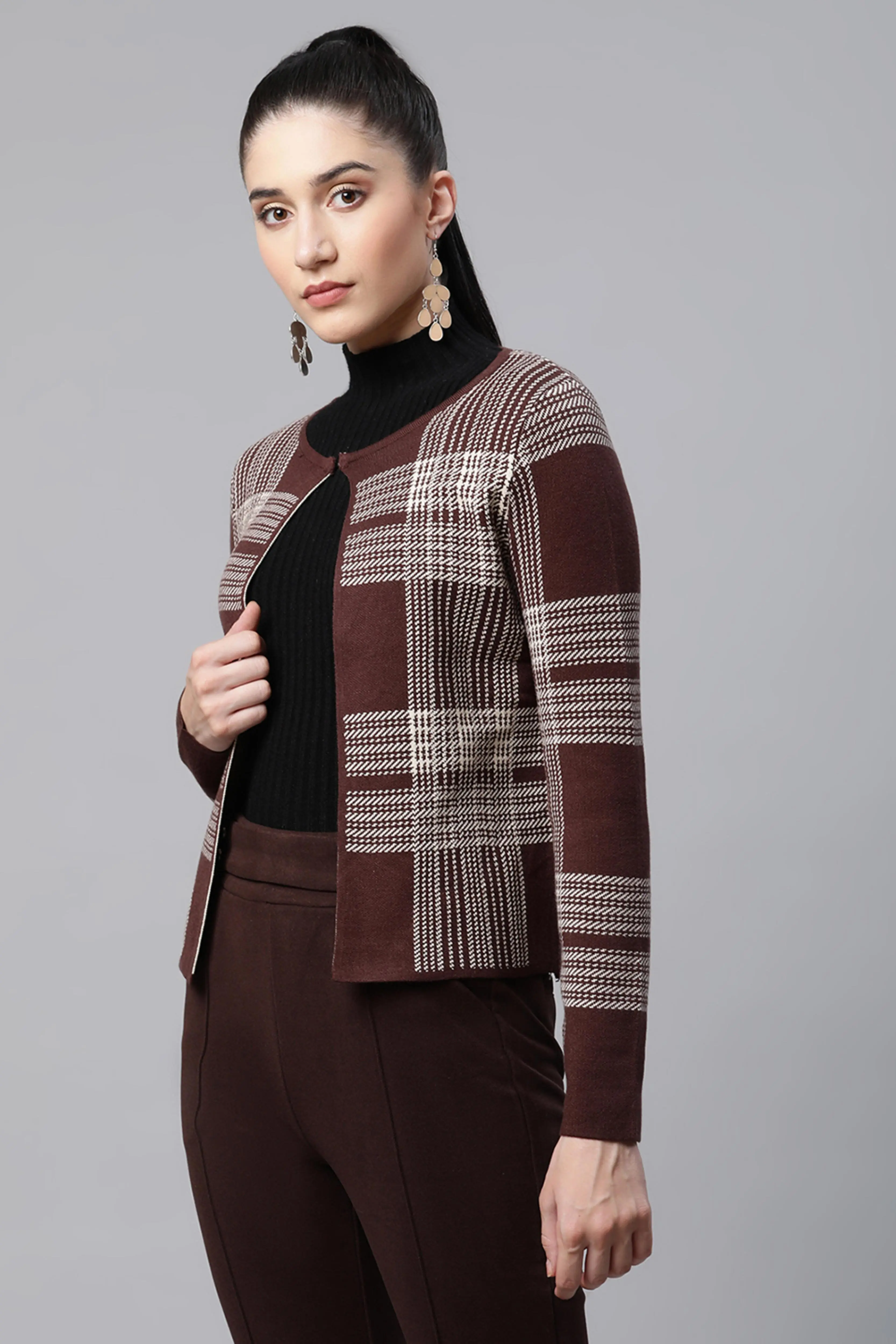 Maroon Checkered Cardigan - Image 3