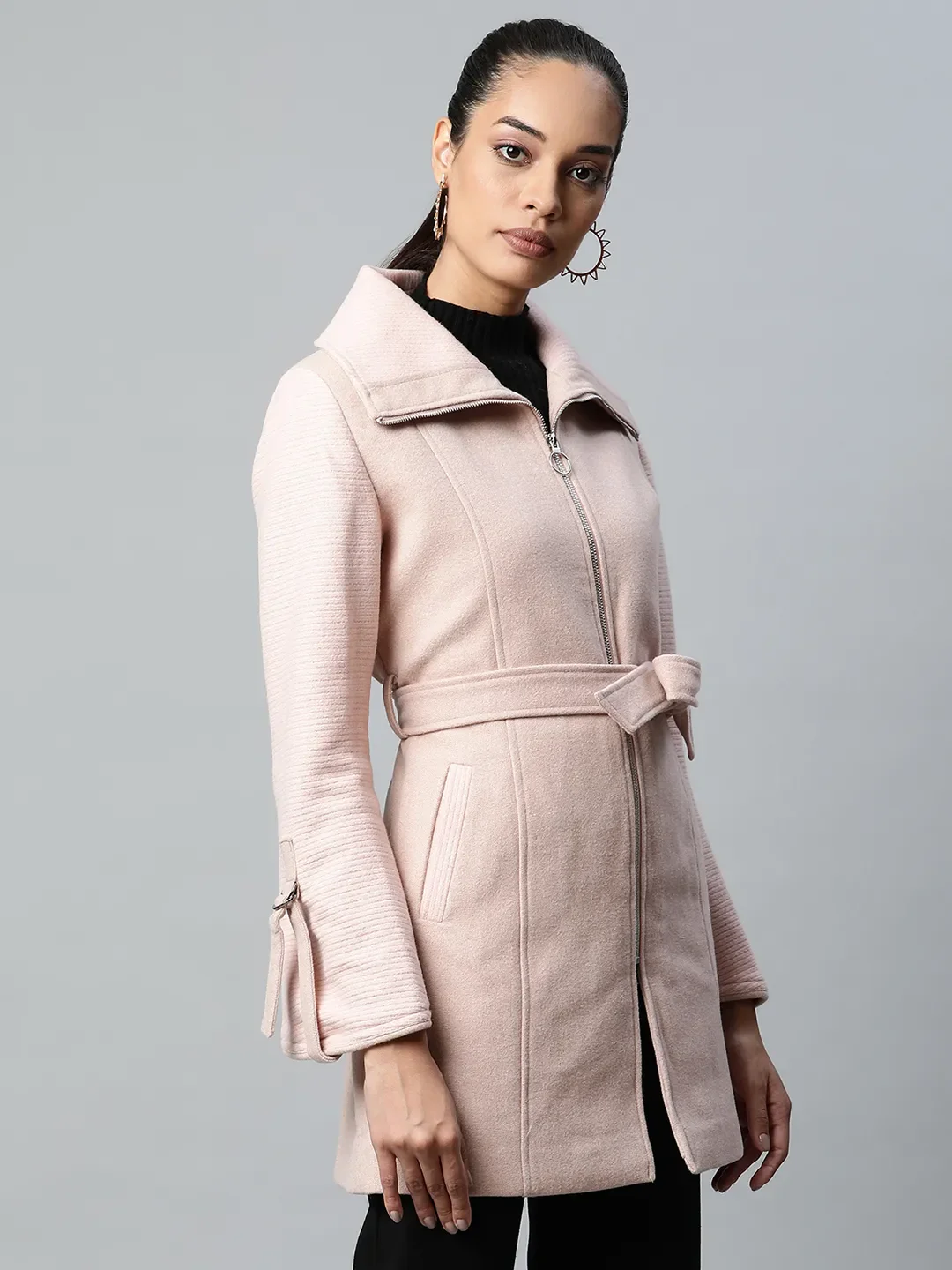 Dusty Pink Coat with Waist Belt - Image 3