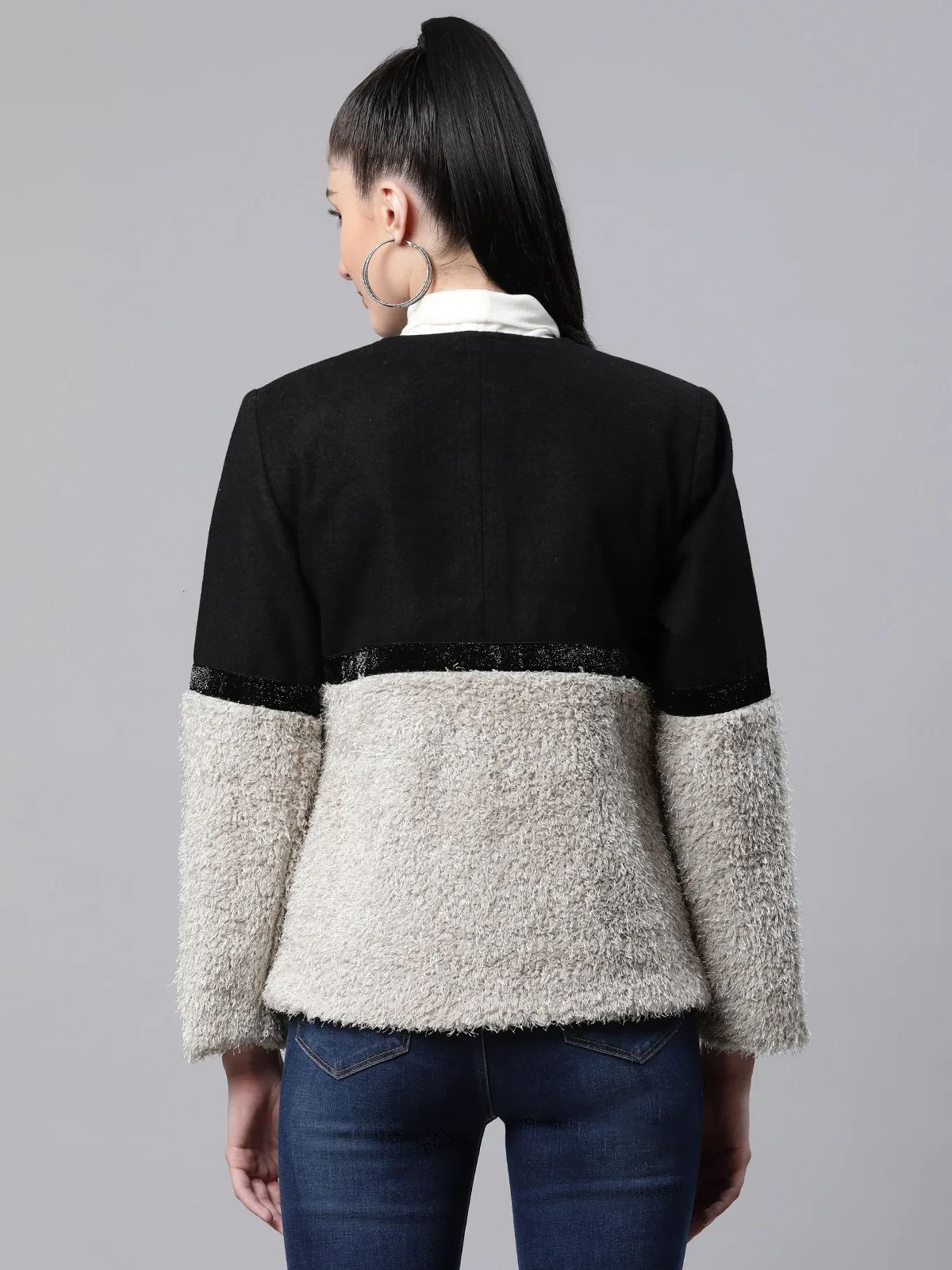 Black Colorblocked Box Fit Coat - Image 4