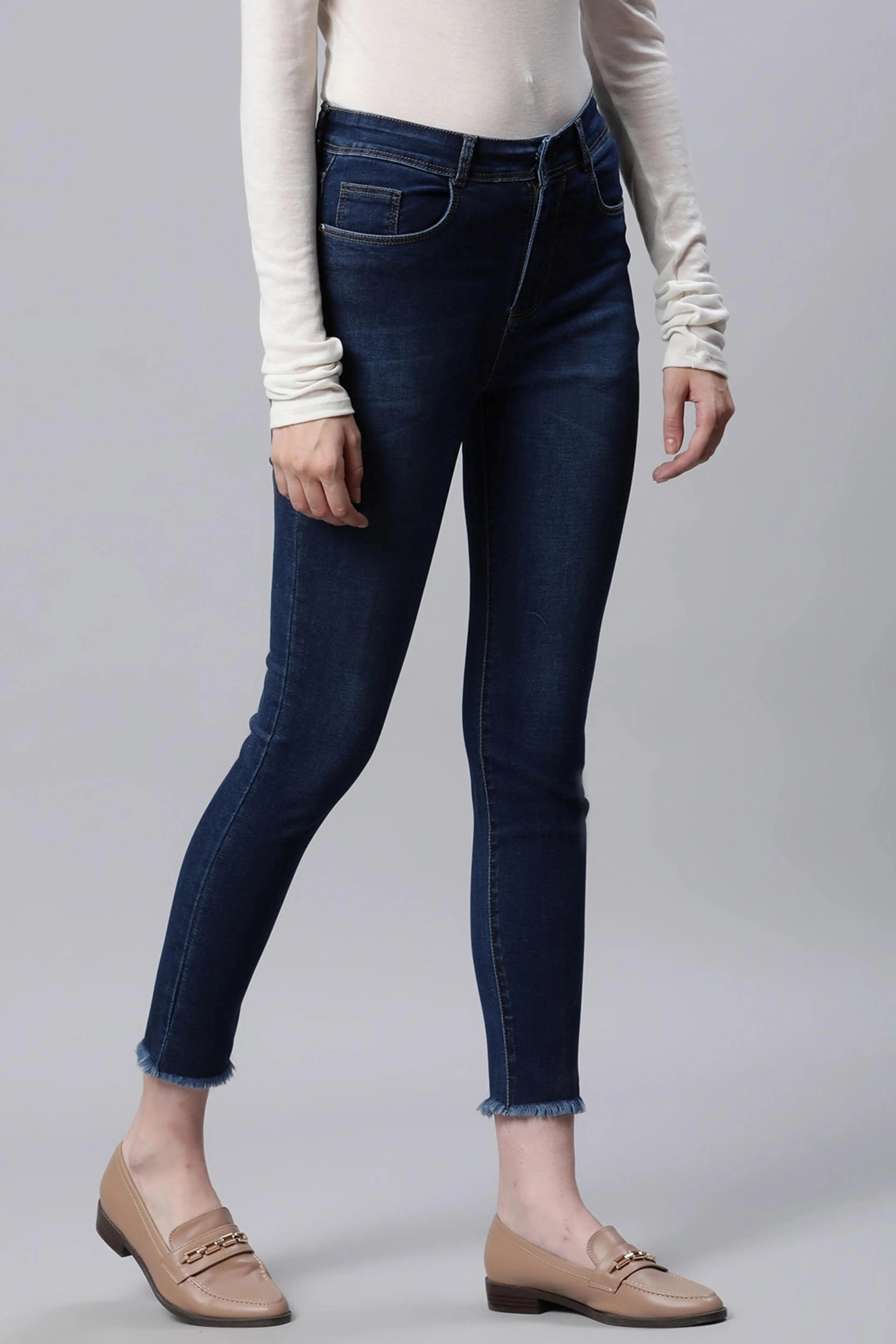 Blue High Waist Slim Fit Jeans - Image 3