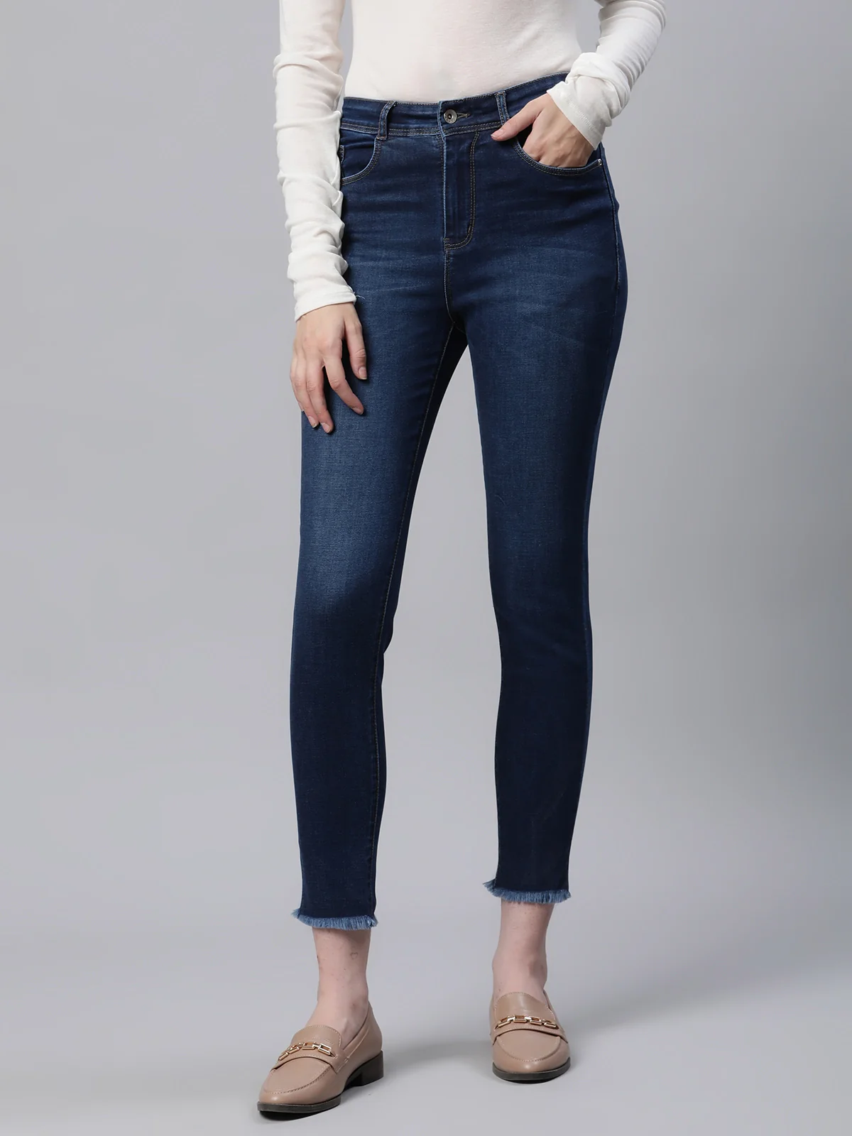 Blue High Waist Slim Fit Jeans - Image 7