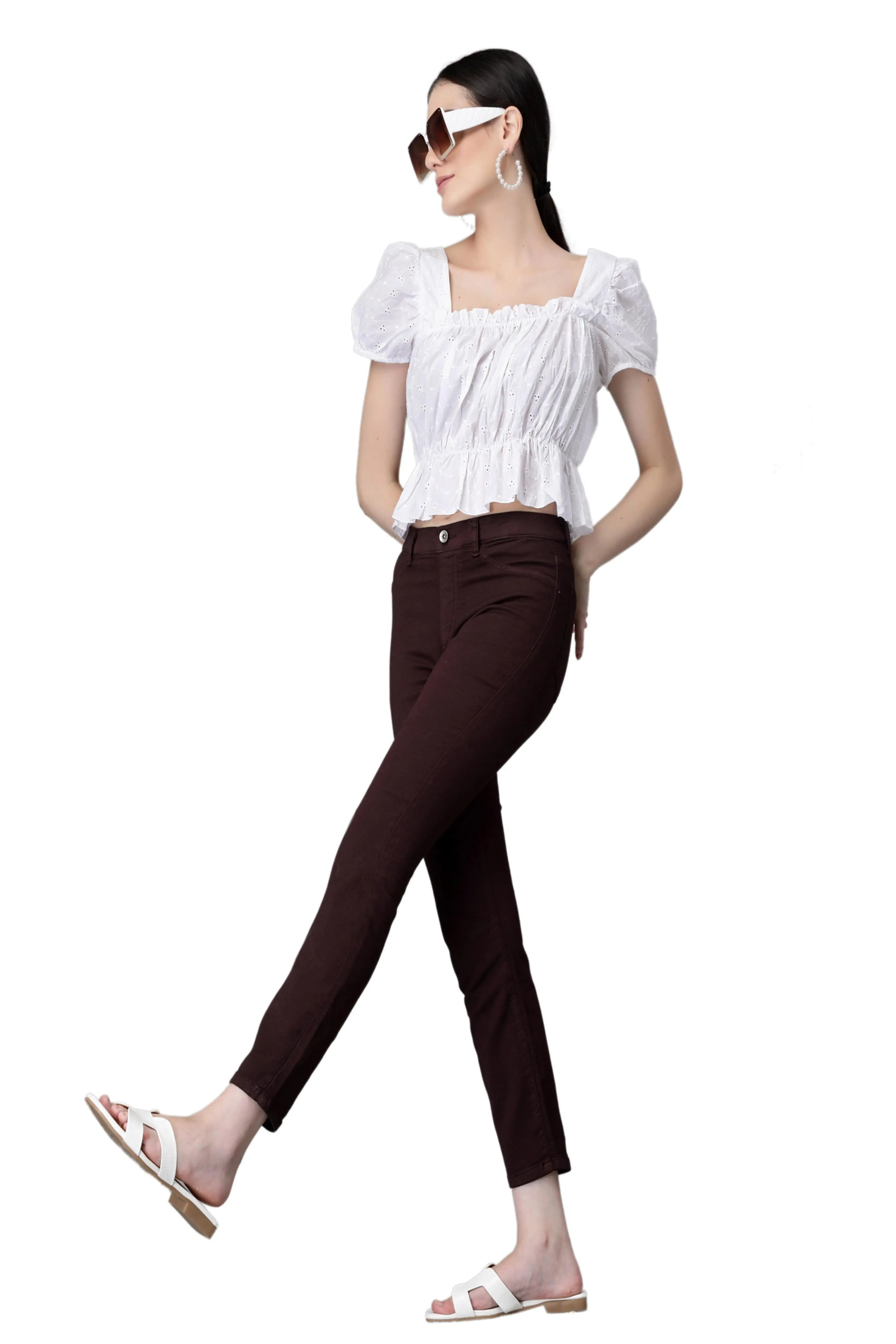 Women Dark Brown Denim Stretchable Jegging - Image 4