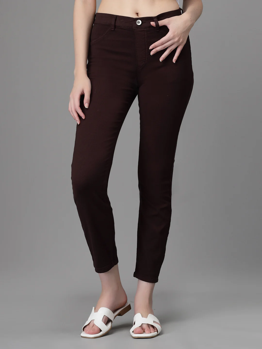 Women Dark Brown Denim Stretchable Jegging - Image 5
