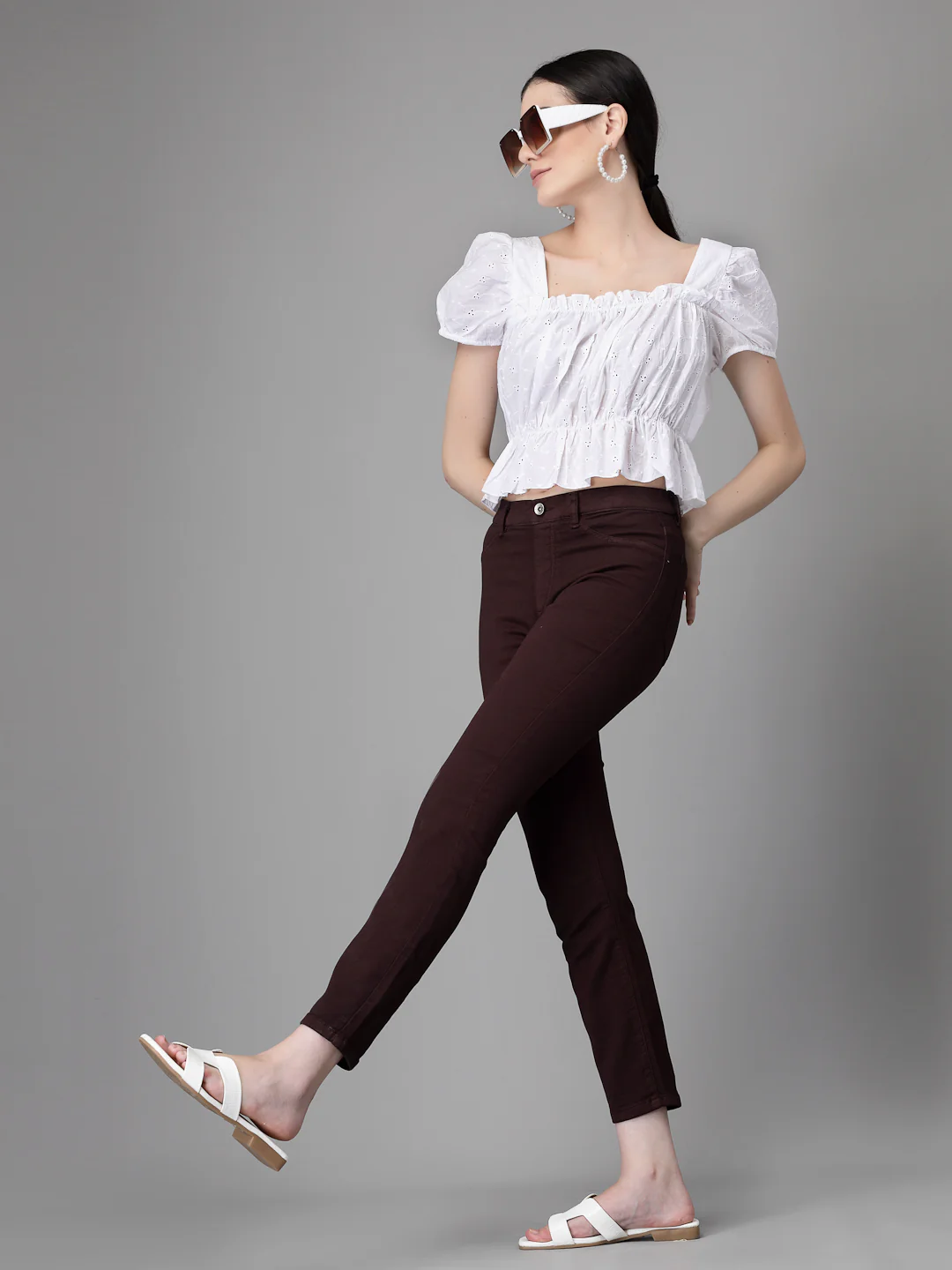 Women Dark Brown Denim Stretchable Jegging - Image 8