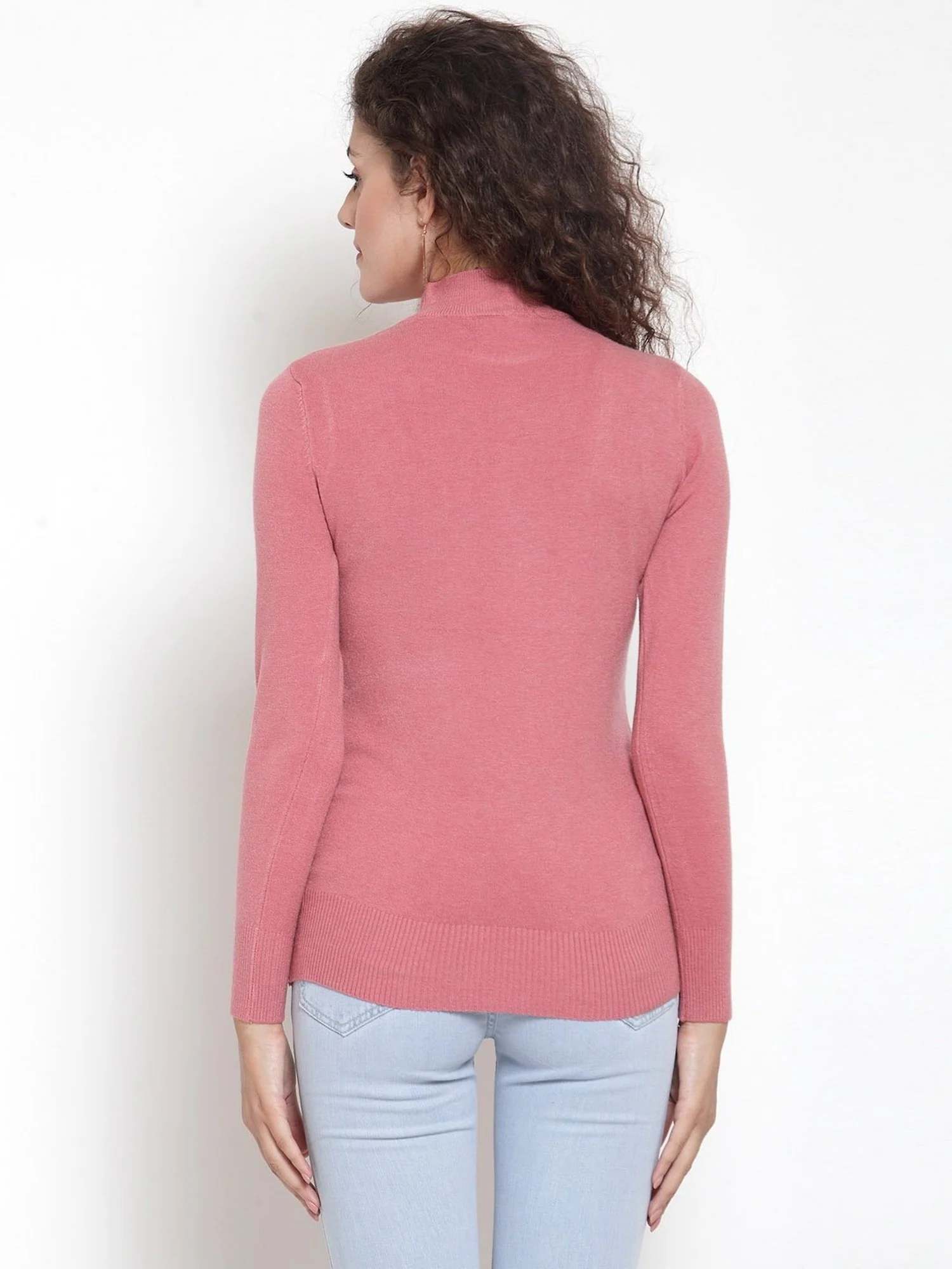 Pink Turtle Neck Full Sleeve Pullover - Image 4