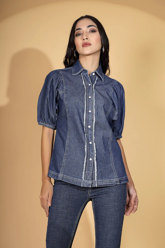 Blue Denim Collar Neck Shirt - Image 4