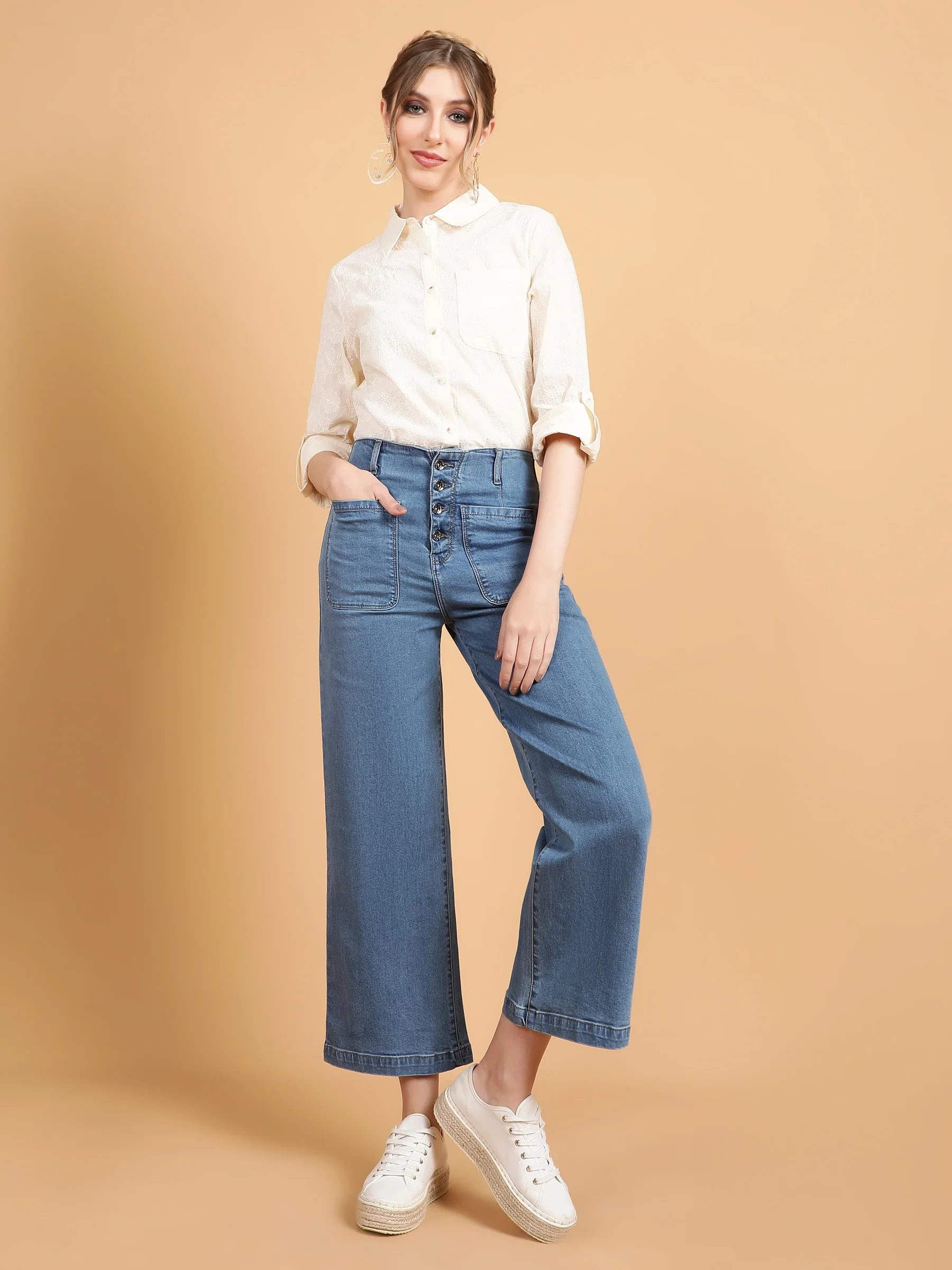 Women High Rise Full Length Blue Jeans - Image 11