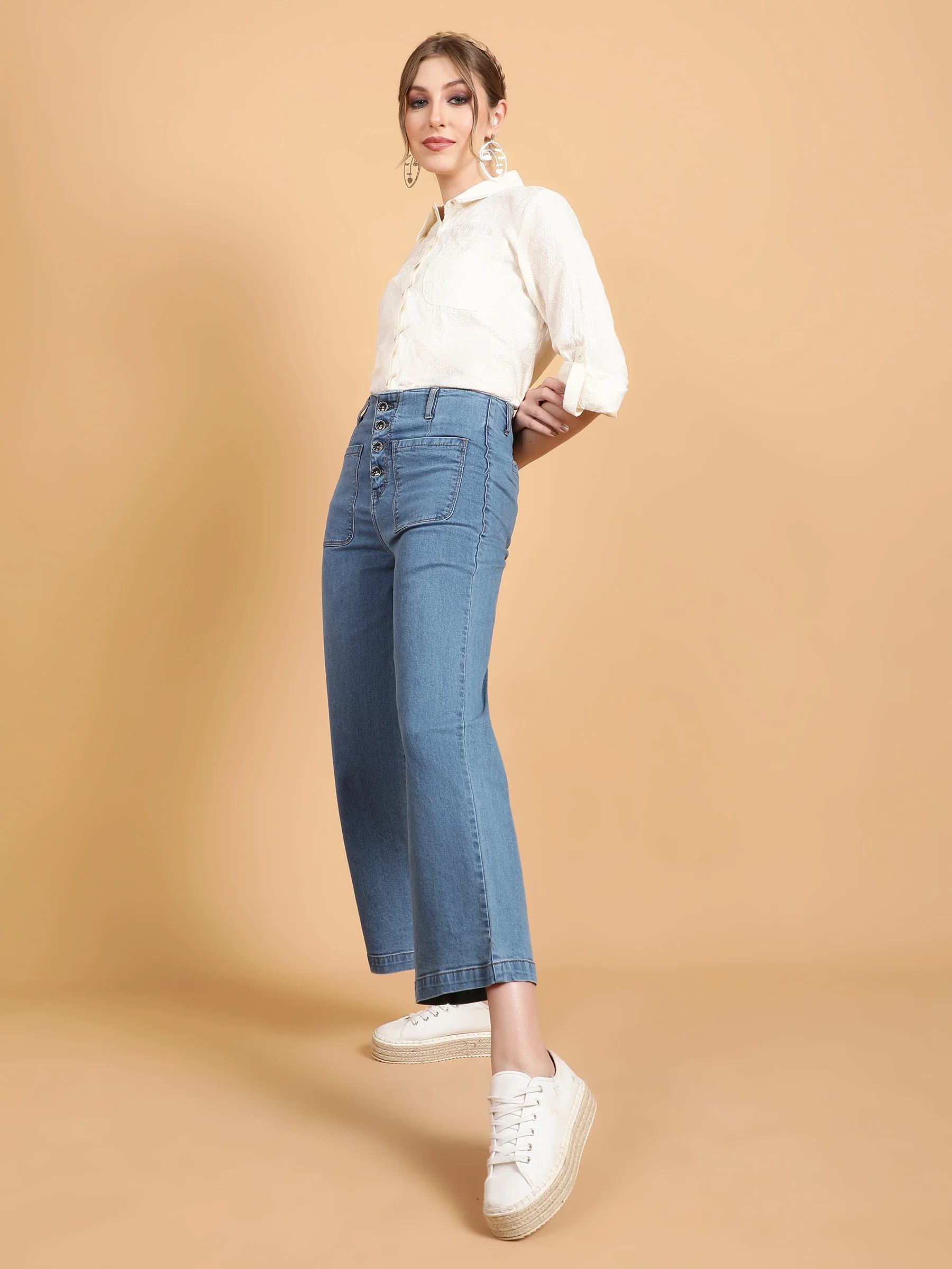 Women High Rise Full Length Blue Jeans - Image 12