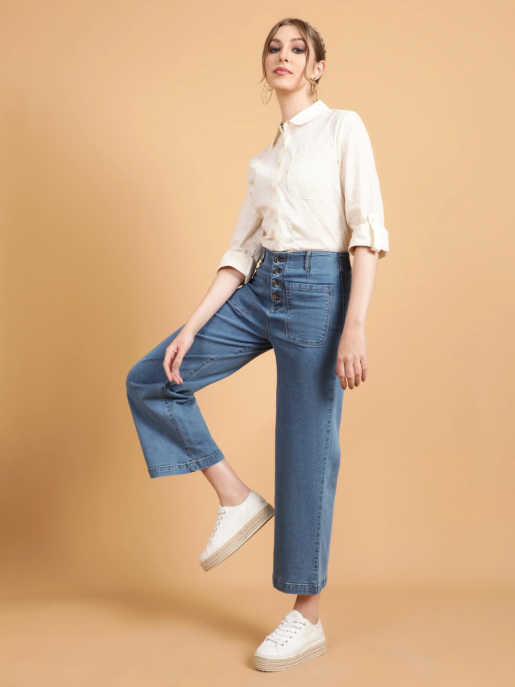 Women High Rise Full Length Blue Jeans - Image 14