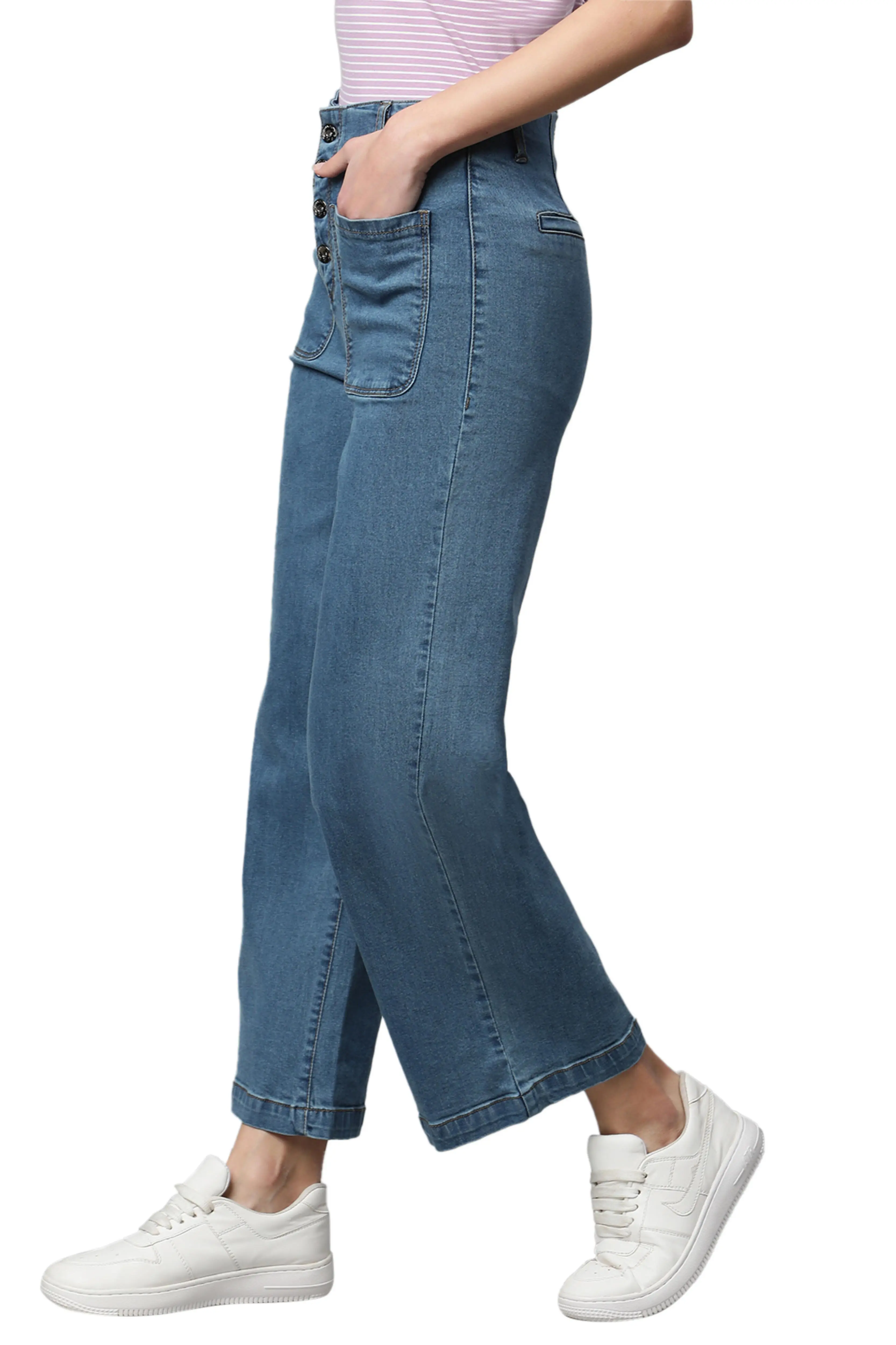 Women High Rise Full Length Blue Jeans - Image 3