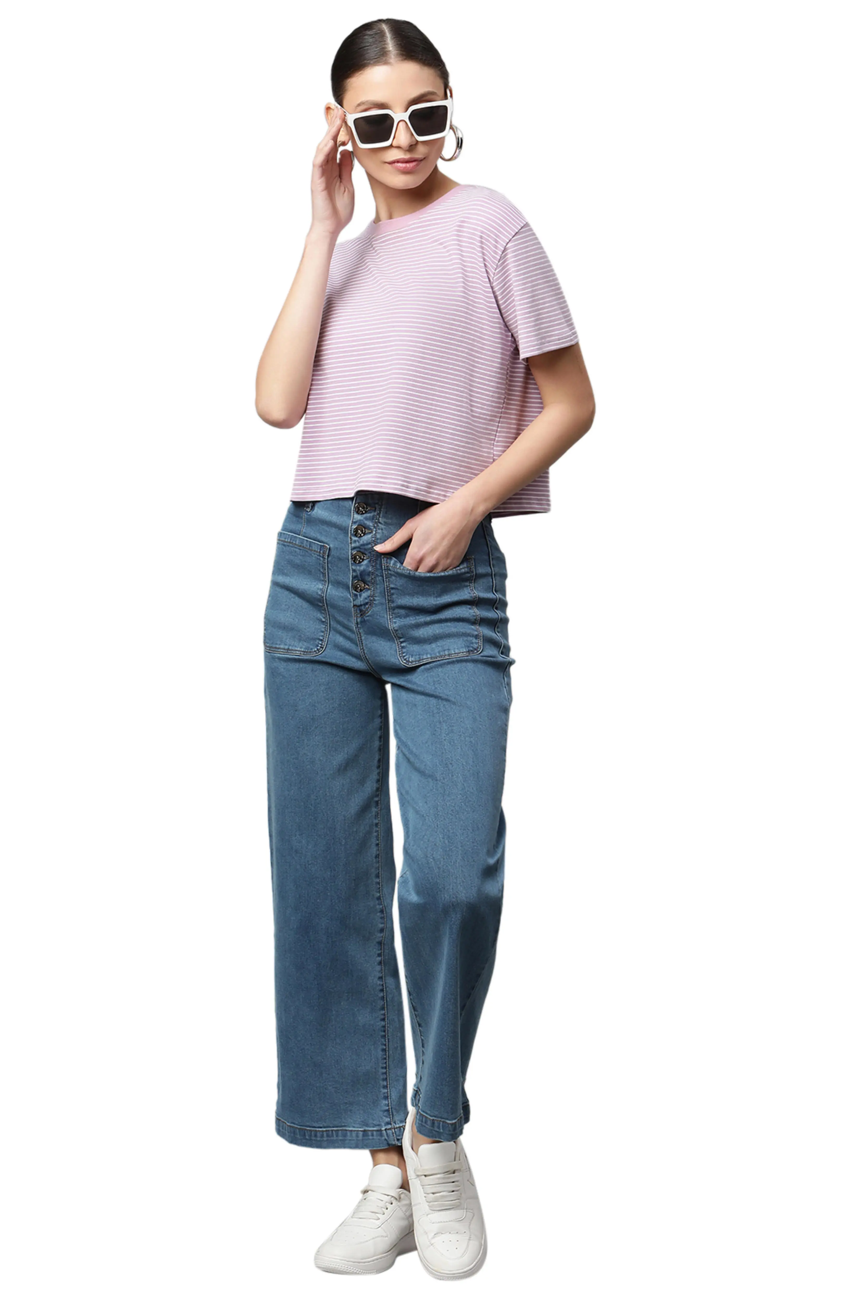 Women High Rise Full Length Blue Jeans - Image 6