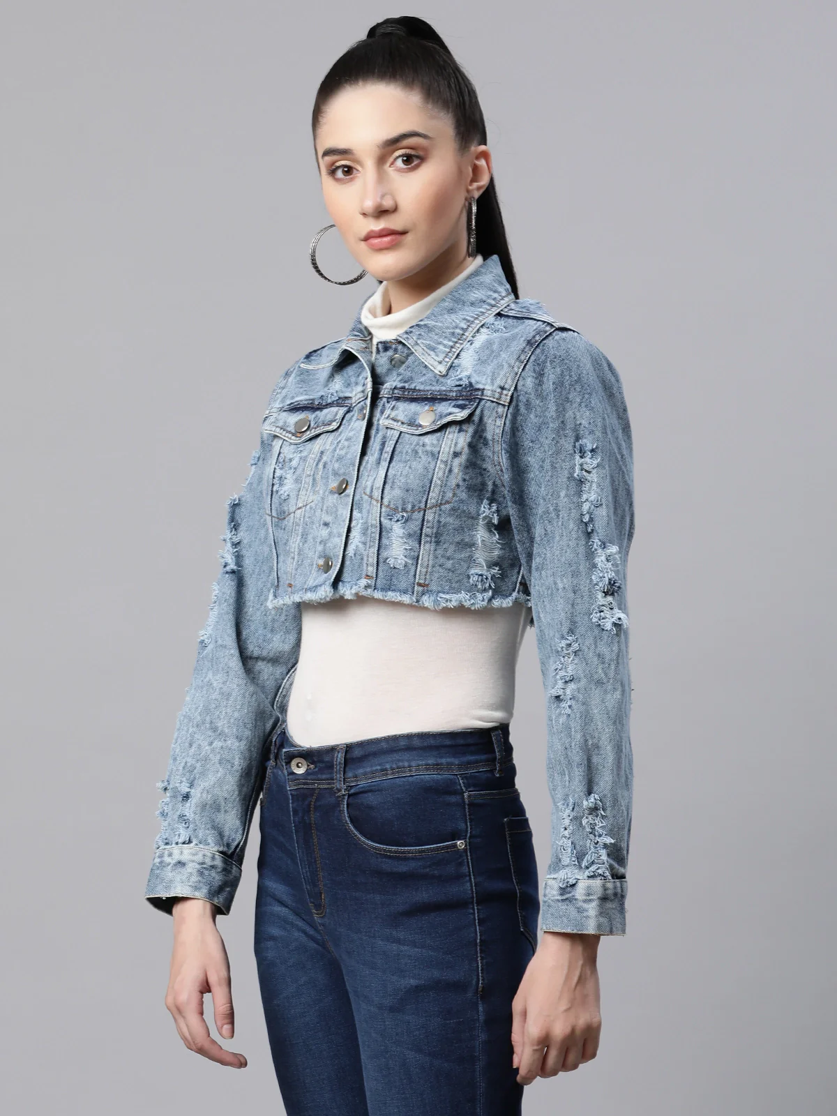 Blue Denim Distressed Jacket - Image 2