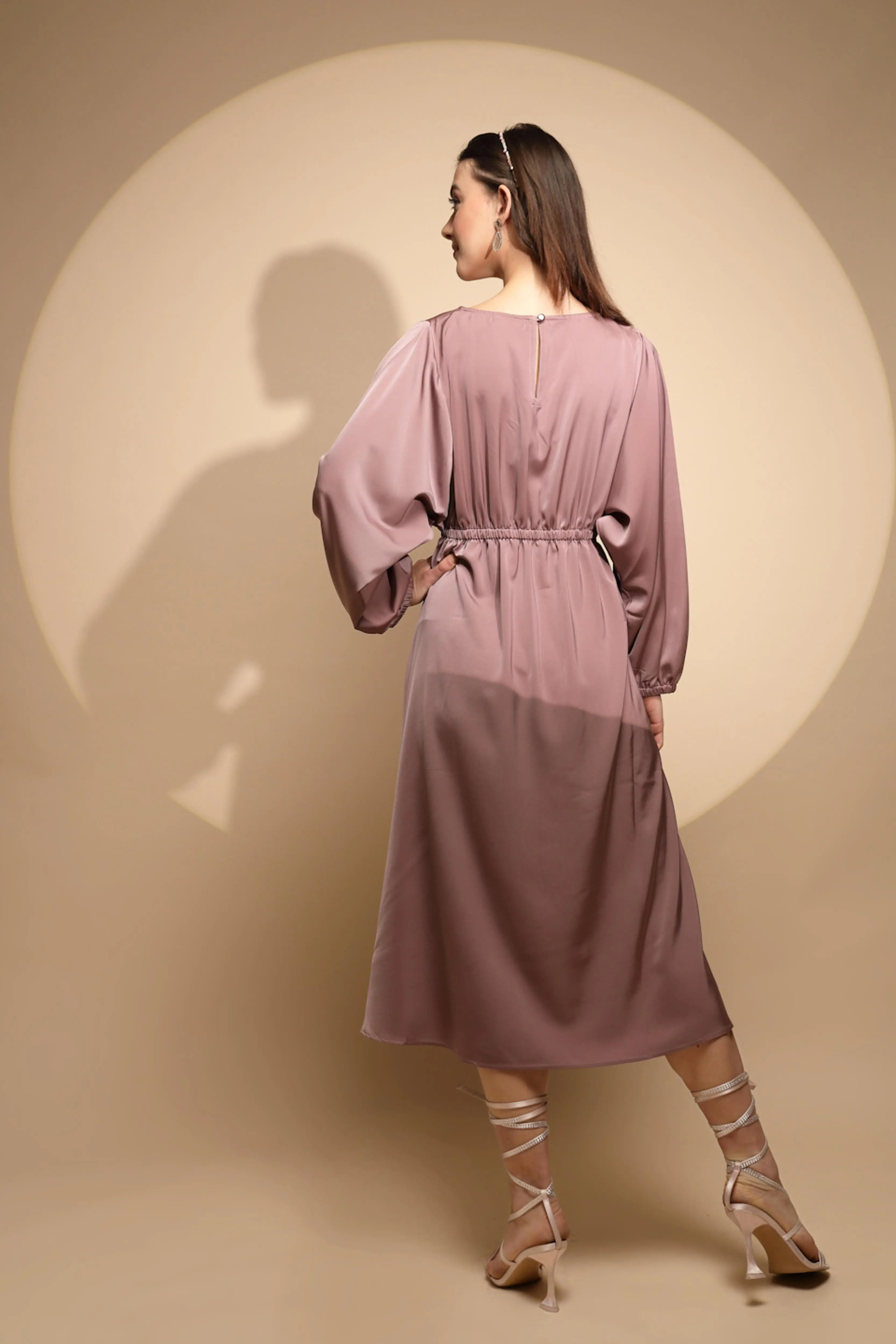 Dusty Nude Solid Satin Long Dress - Image 4