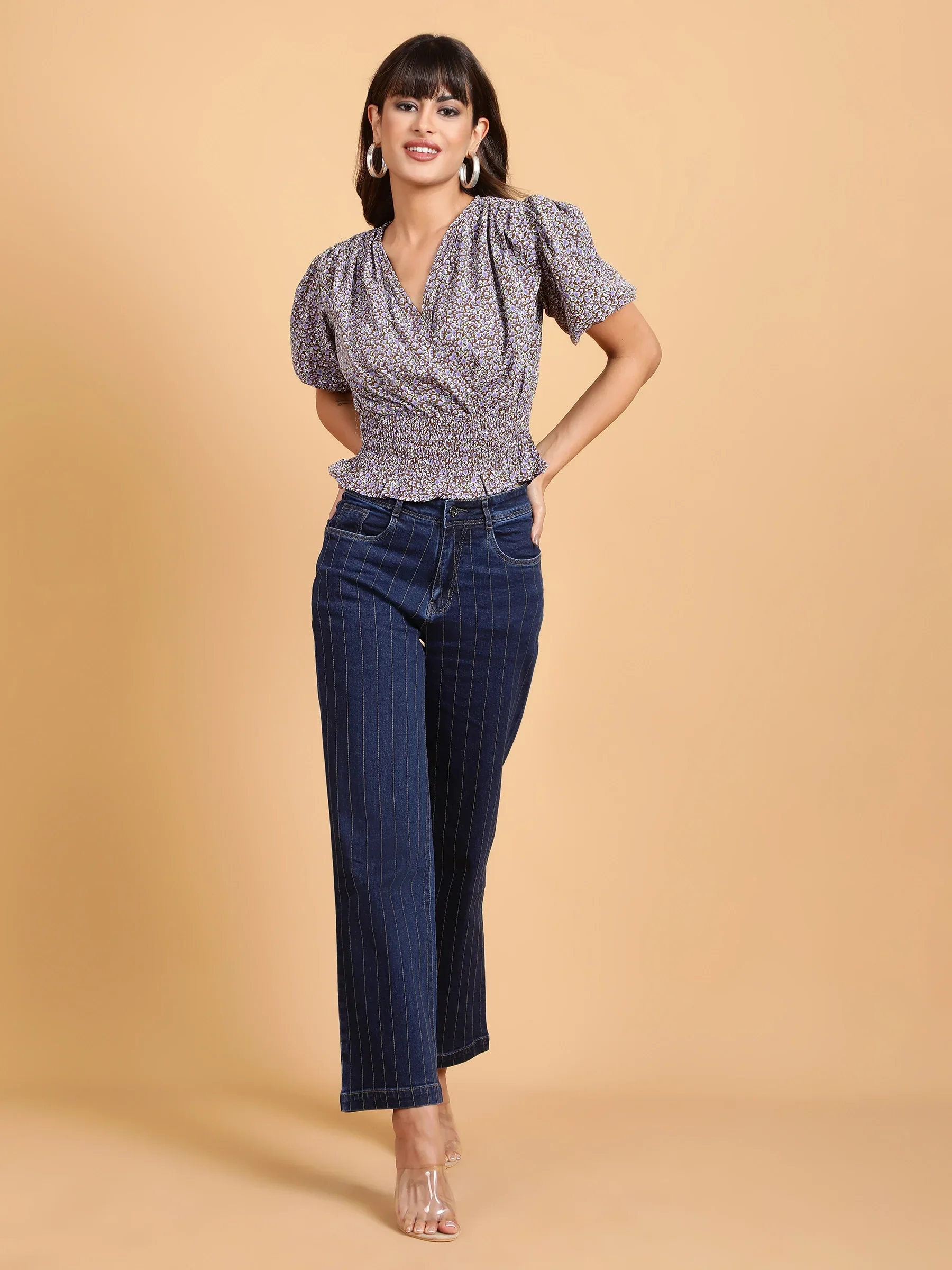 Elasticated Hem Floral Print Cropped Top - Image 16