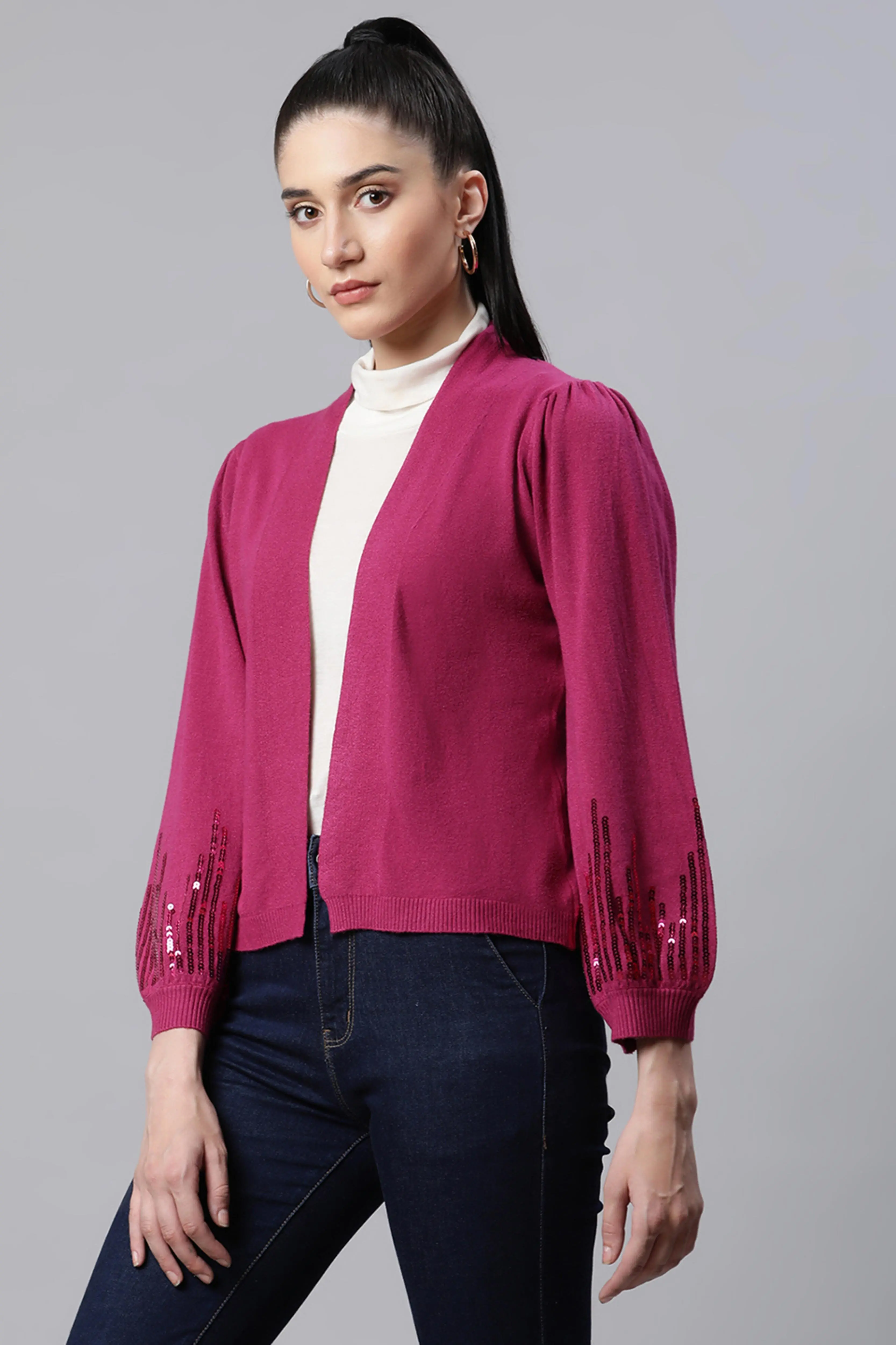 Purple Embellished Jersey Party Shrug - Image 2