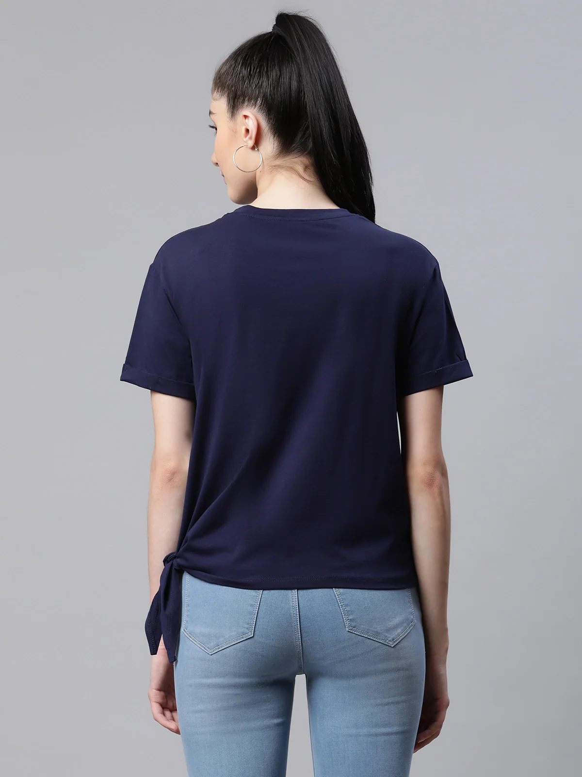 Embroidered Navy Blue Cotton Regular Fit Top - Image 5