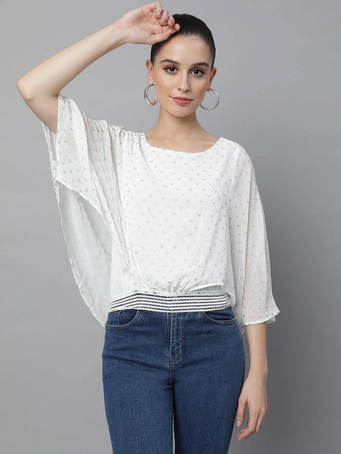 Yellow Flared Sleeves Printed Crop Top - Image 7