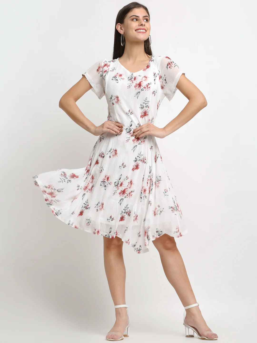 Women Floral Print White Dress - Image 5