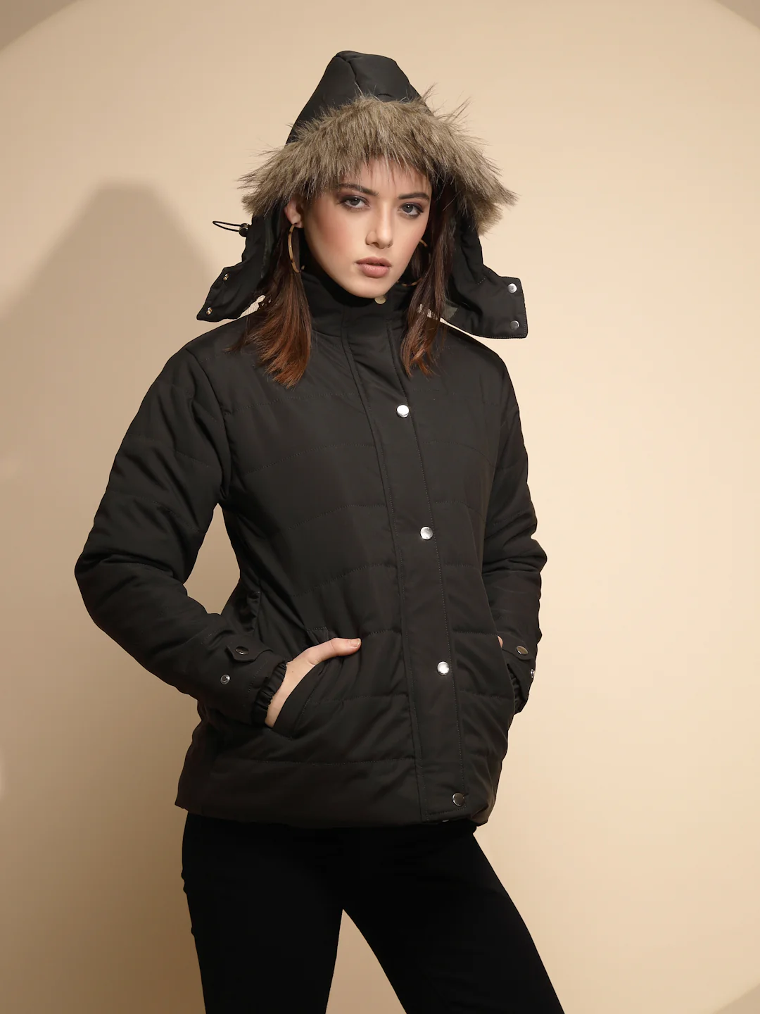 Forest Green Solid Full Sleeve Regular fit Hooded Jacket - Image 3