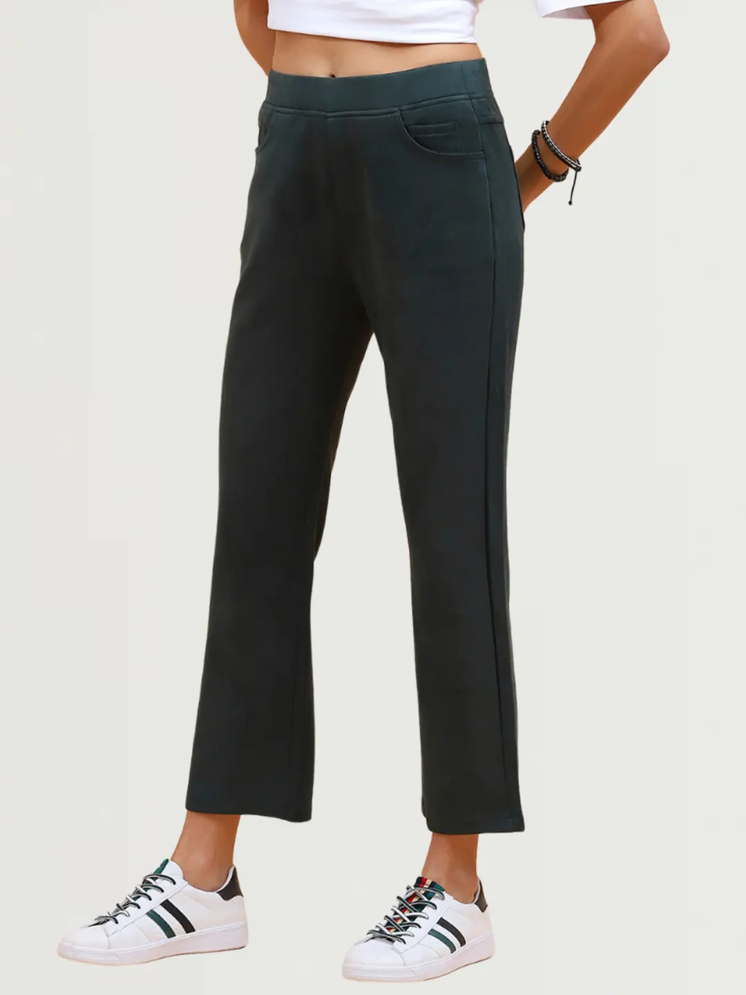 Green Solid Straight Fit Suede Jegging - Image 6