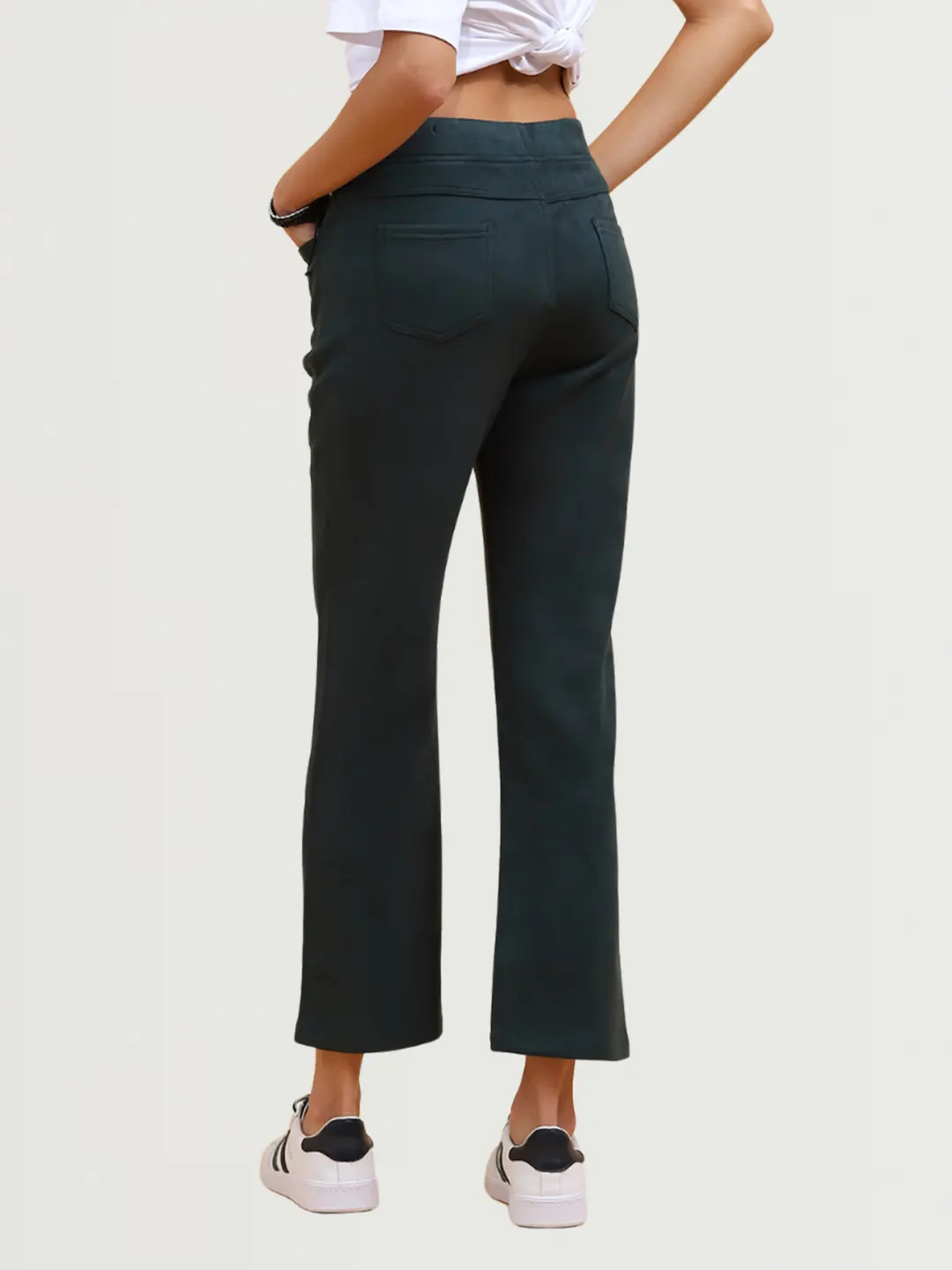 Green Solid Straight Fit Suede Jegging - Image 7