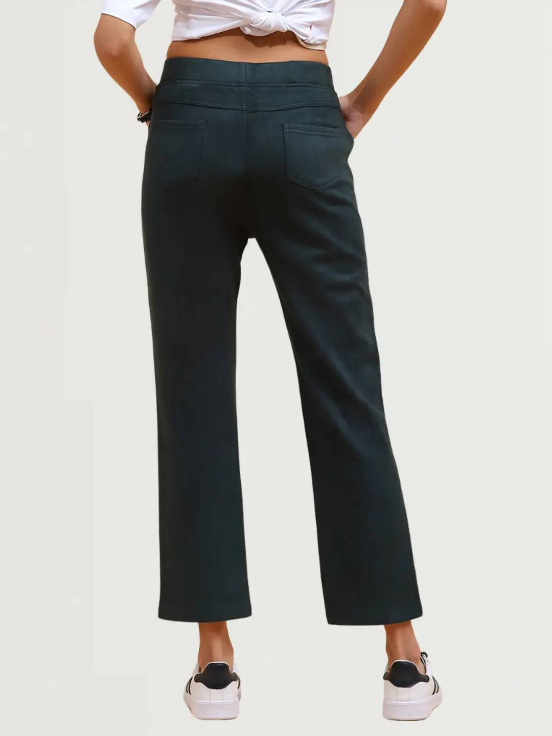 Green Solid Straight Fit Suede Jegging - Image 8
