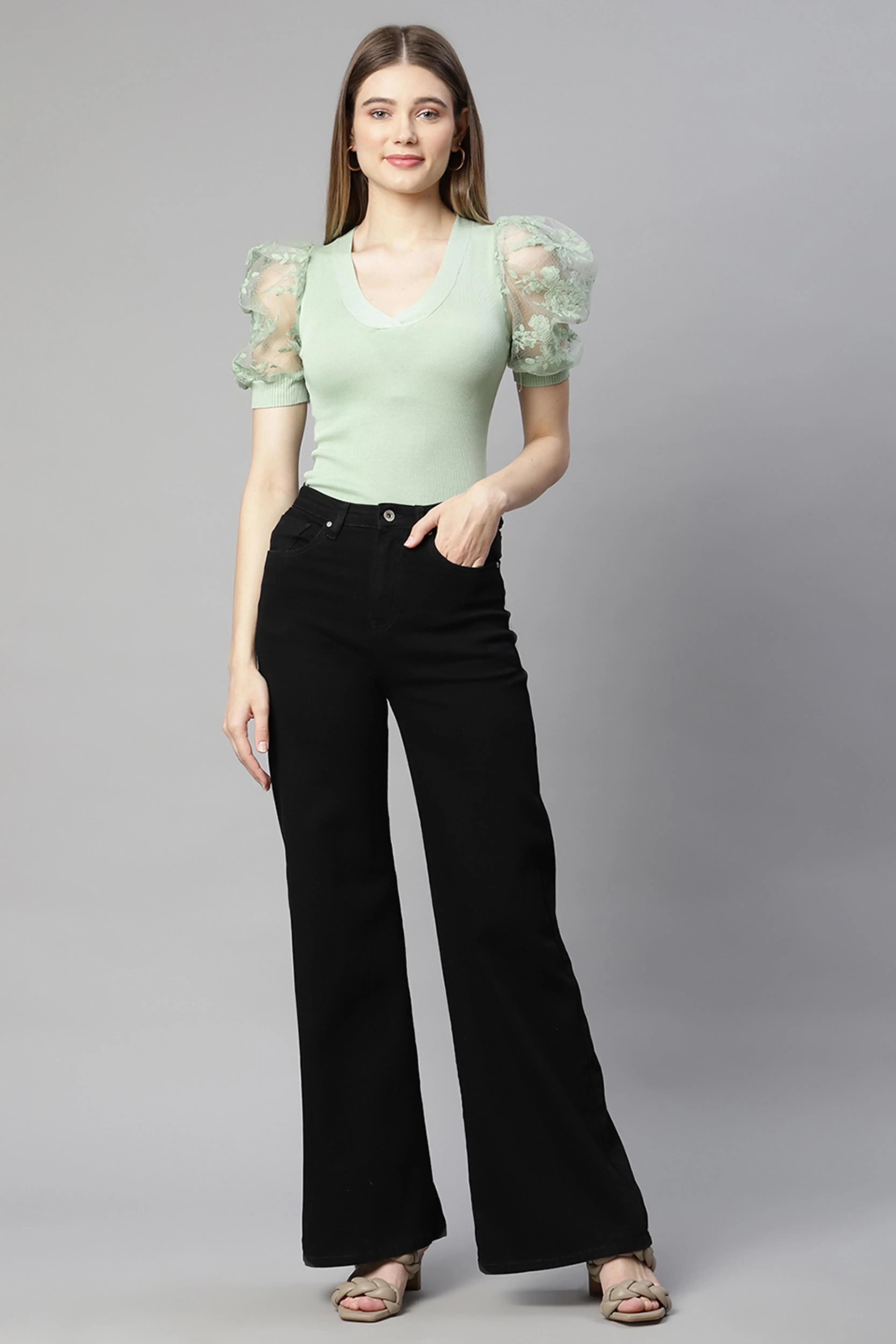 Women Pastel Green Knit Top - Image 7