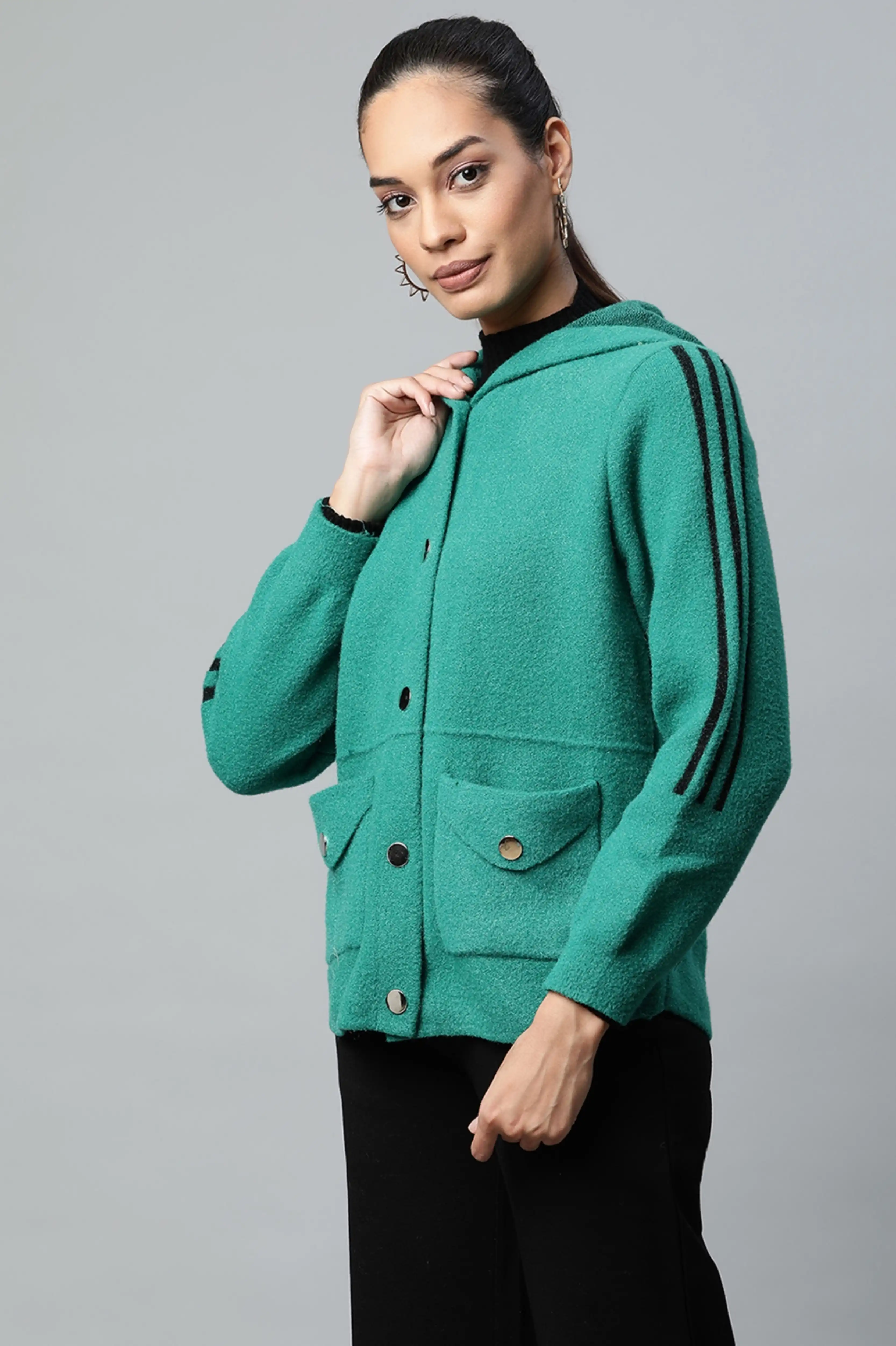 Green Hooded Zipper Jacket - Image 3