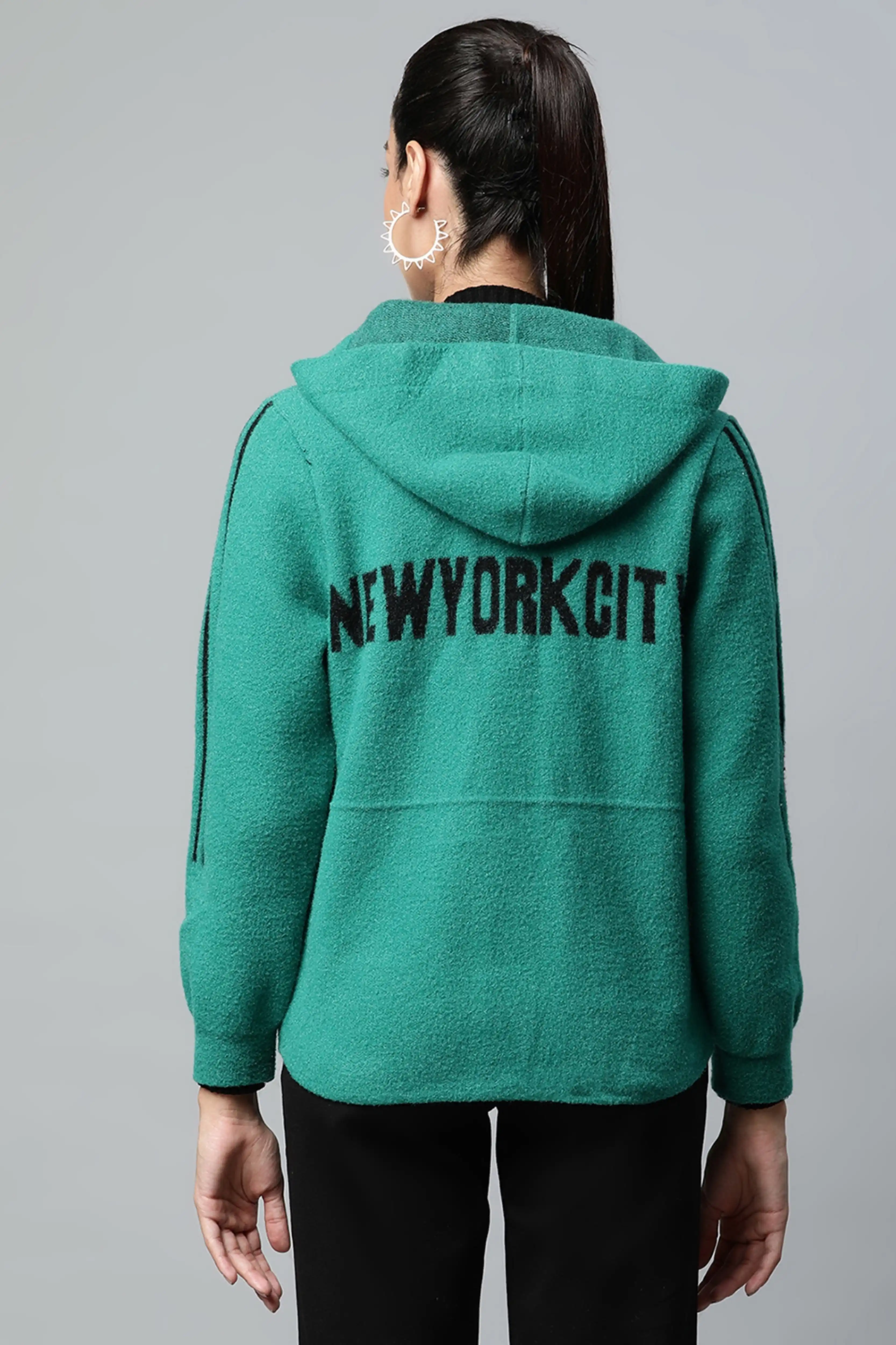 Green Hooded Zipper Jacket - Image 4