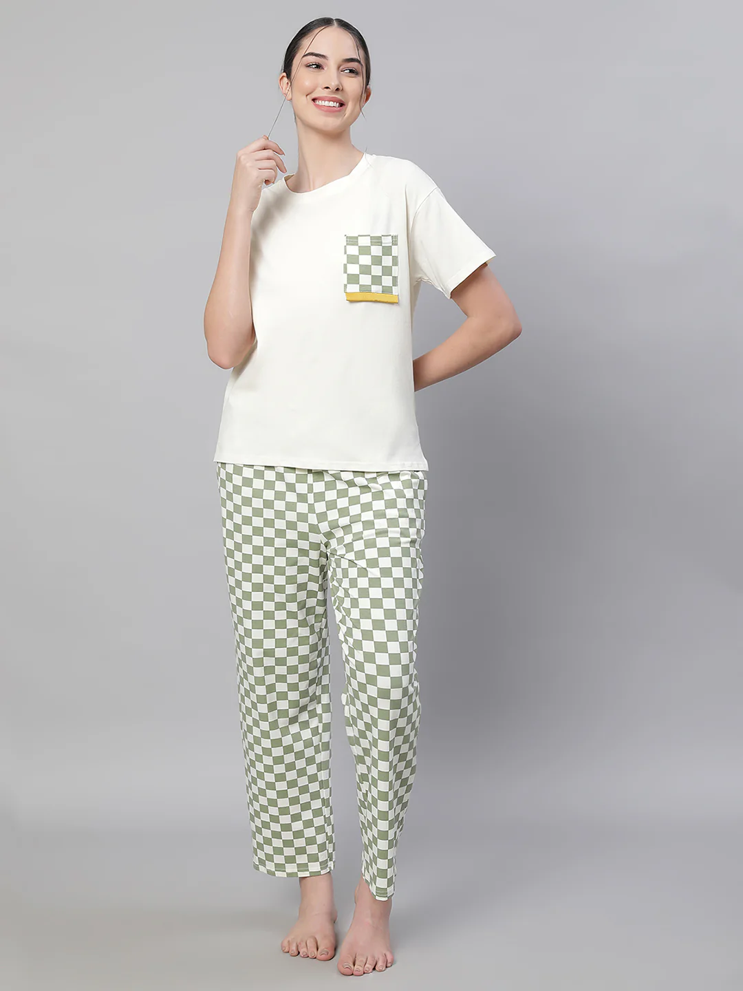 Green Round Neck Printed Loose Fit Night Suit Set - Image 2