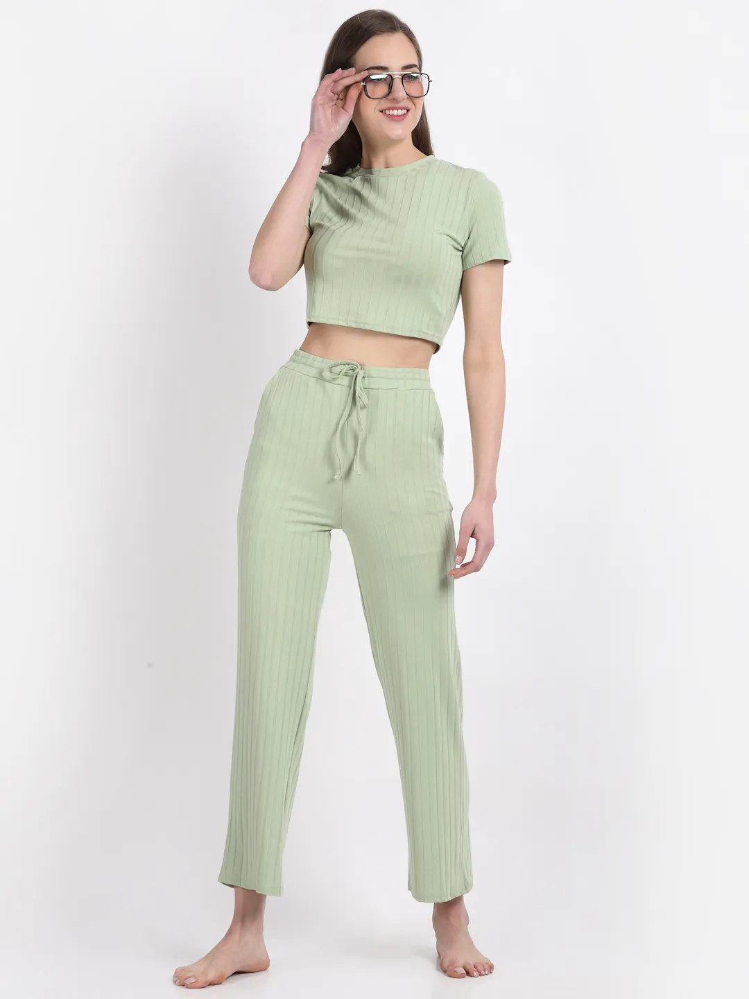 Green Cotton Soild Nightsuit - Image 2