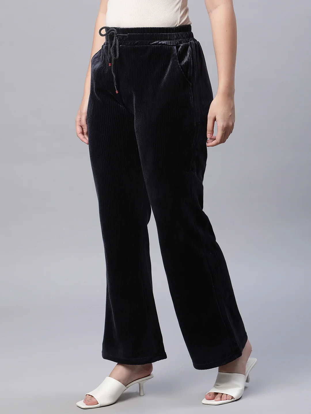Grey Corduroy High Rise Flared Leg Lower With Pockets - Image 2