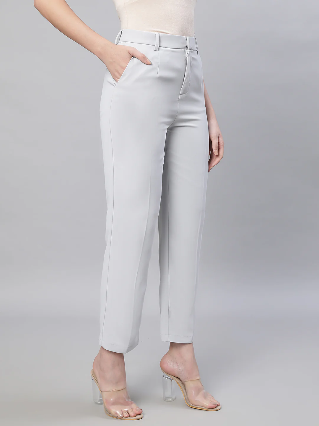 Women Grey Solid Trouser - Image 3