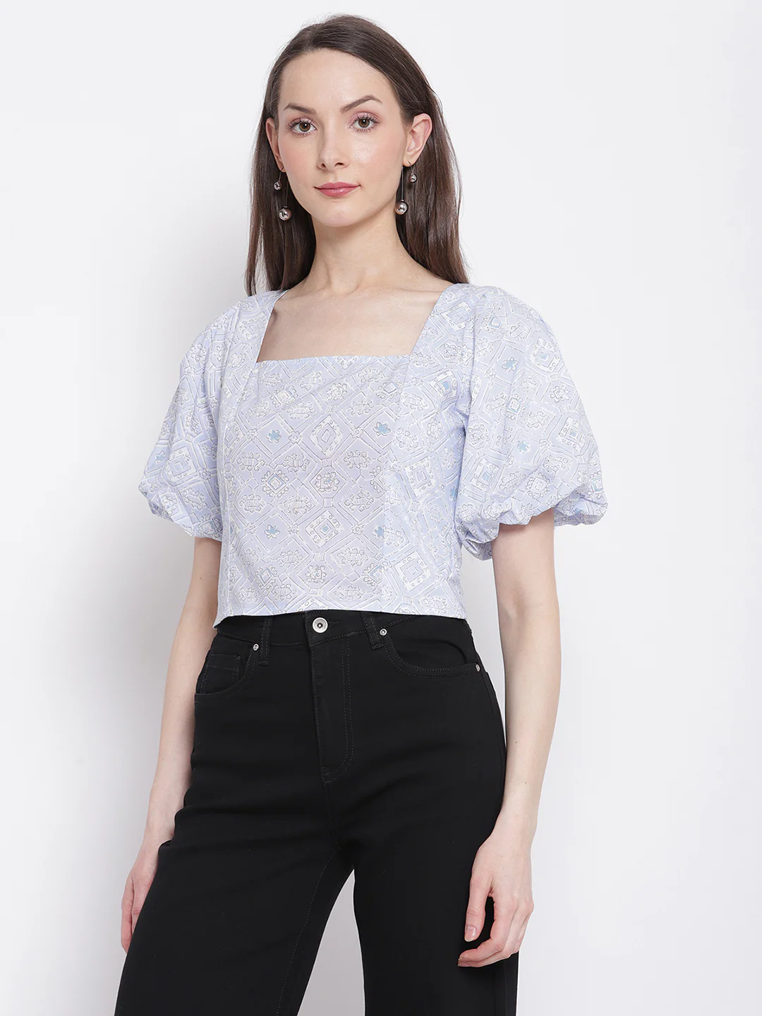 Square Neck Blouson Top with Tie-Knot at Back - Image 5