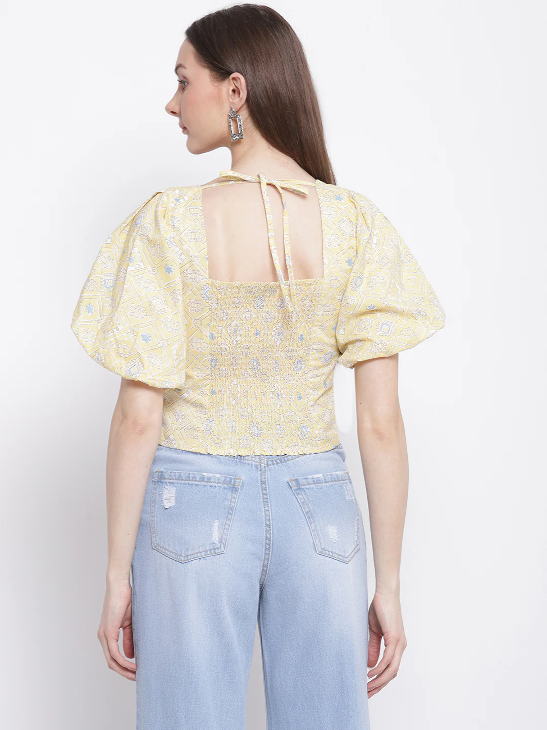 Square Neck Blouson Top with Tie-Knot at Back - Image 8