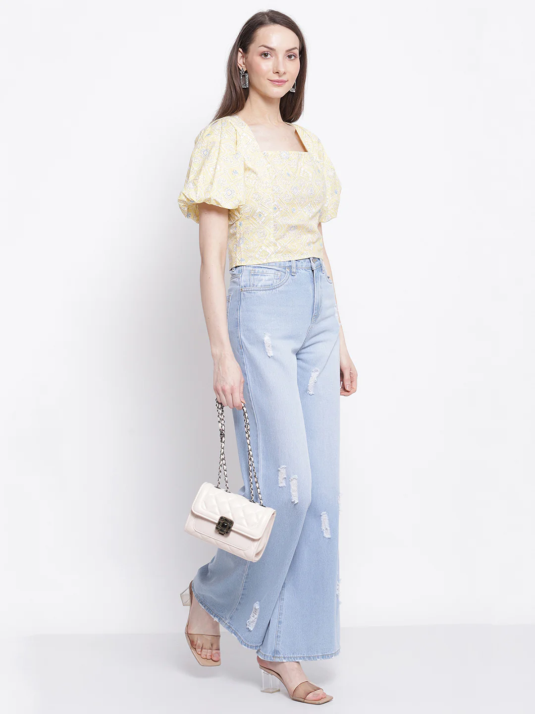 Square Neck Blouson Top with Tie-Knot at Back - Image 9