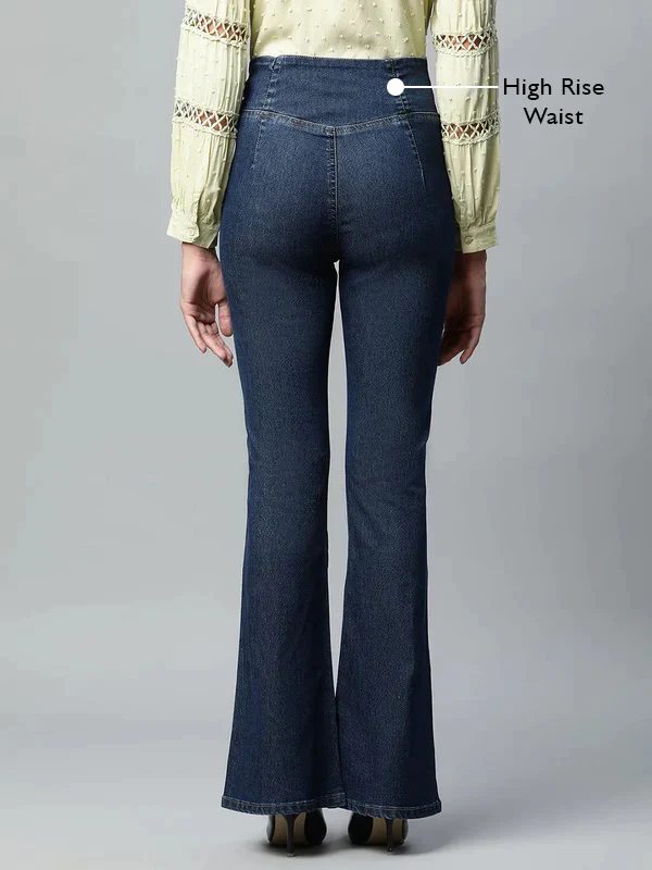 Blue V-shape Waist Cotton Blend Jegging - Image 4