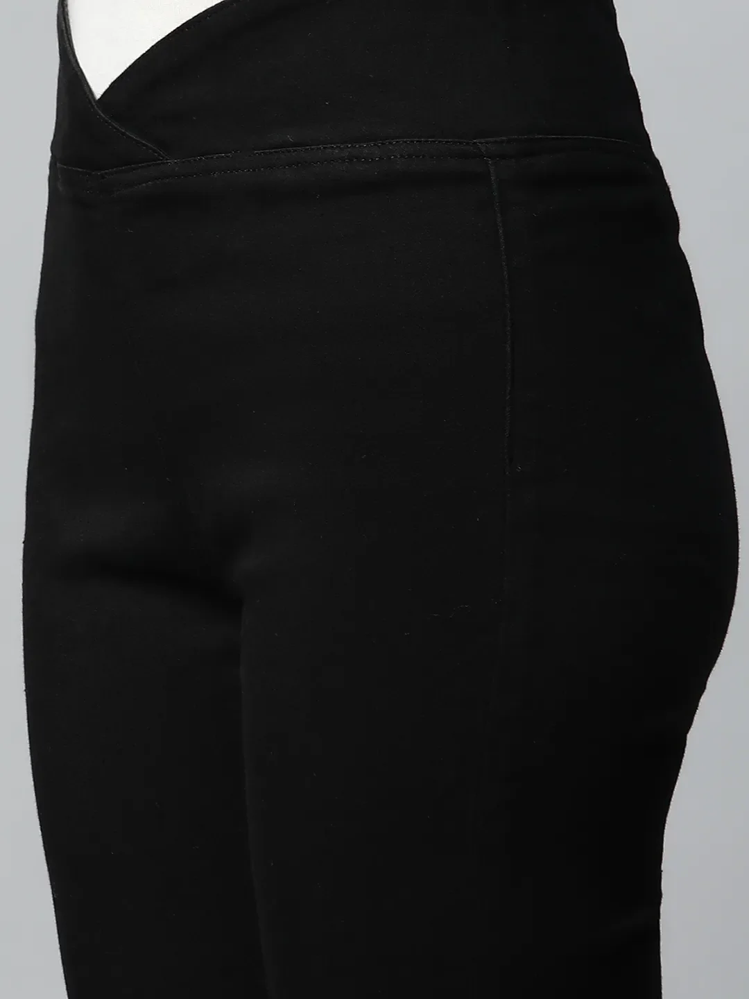 Black V-shape Waist Cotton Blend Bootcut Jegging - Image 4