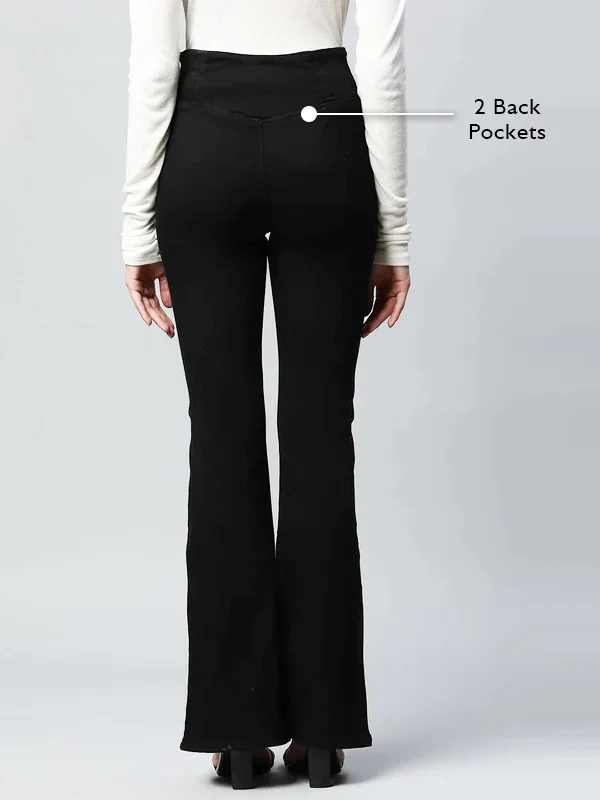 Black V-shape Waist Cotton Blend Bootcut Jegging - Image 5