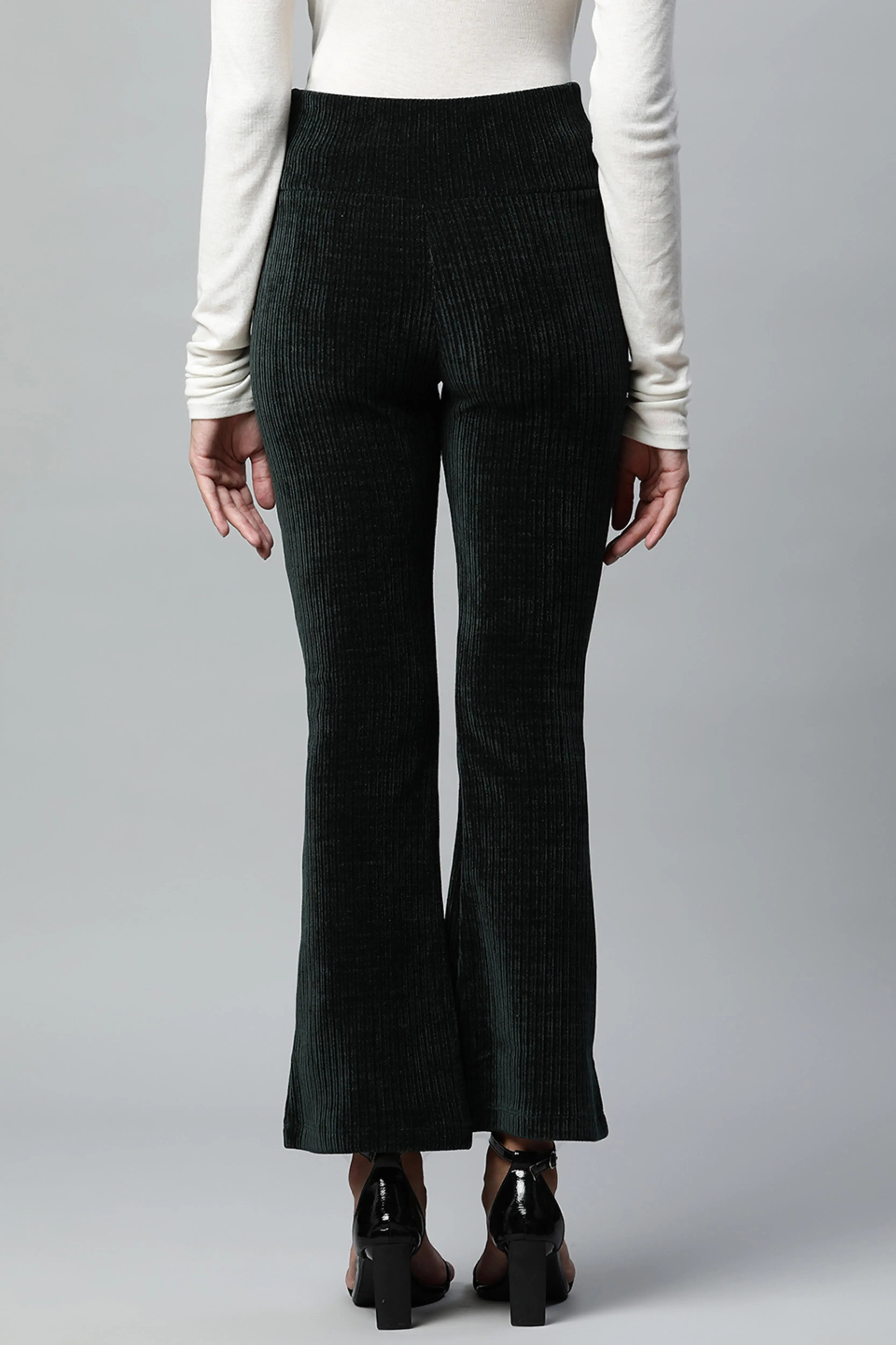 Bootcut Ankle Length Bottle Green Cordroy Jegging - Image 2