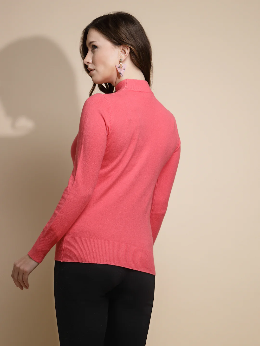Hot Pink Turtle Neck Solid Pullover - Image 2