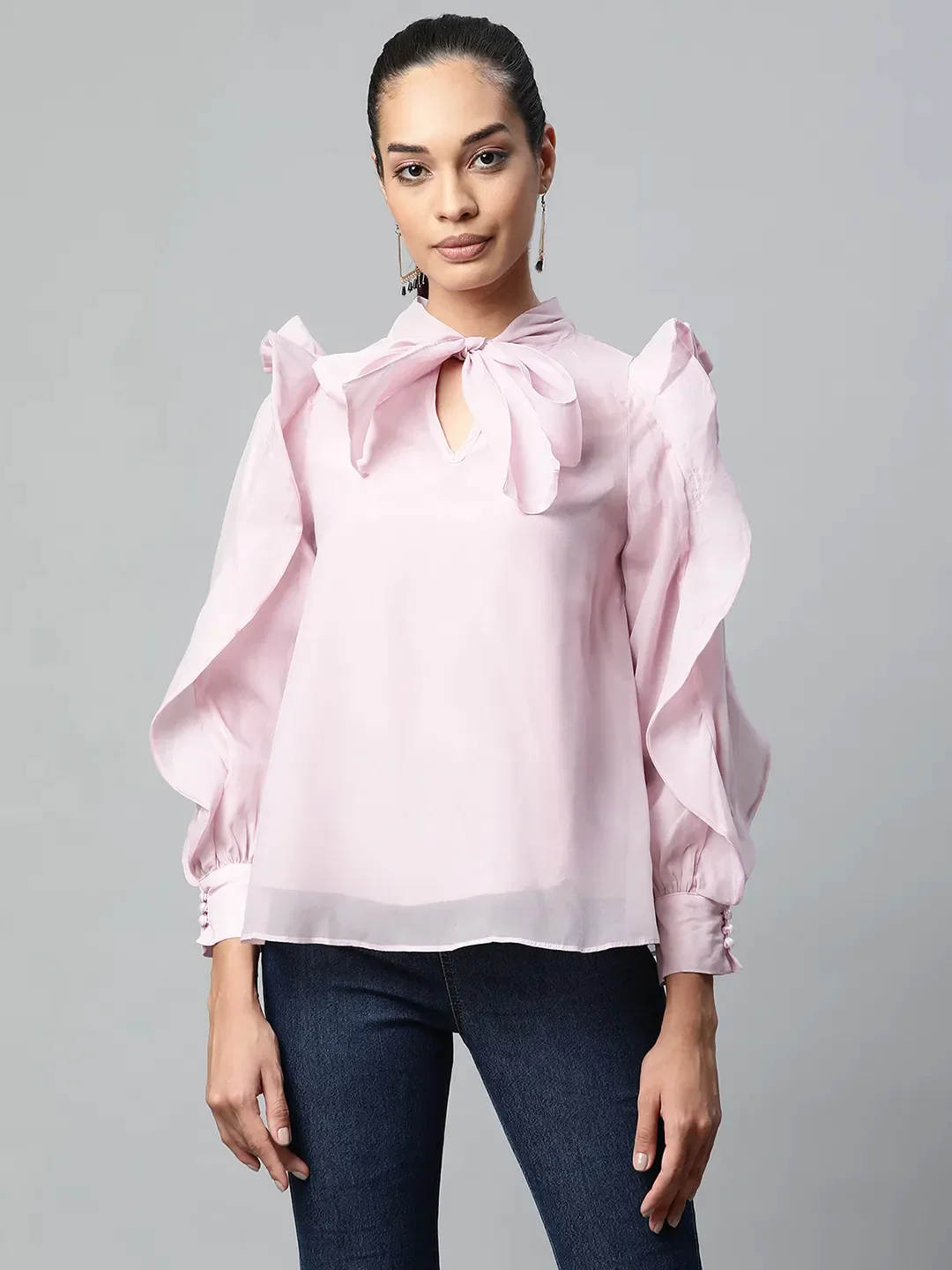 Keyhole Neck Blouson Top - Image 7
