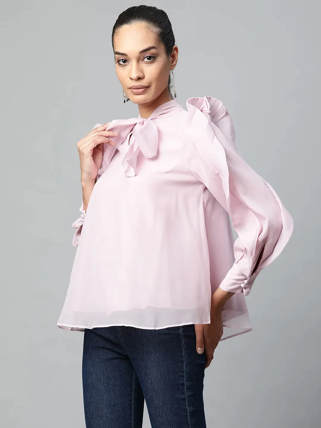 Keyhole Neck Blouson Top - Image 8