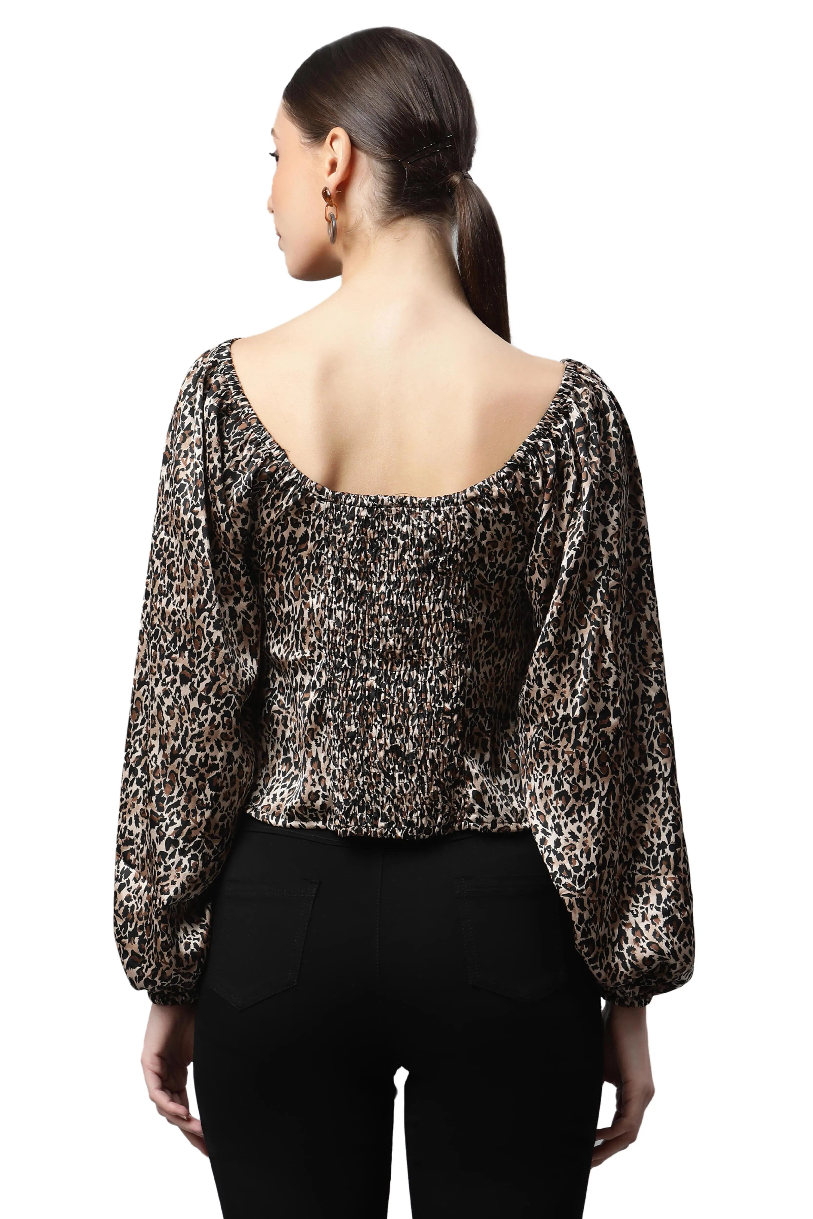 Brown Leopard Printed Blouson Top
