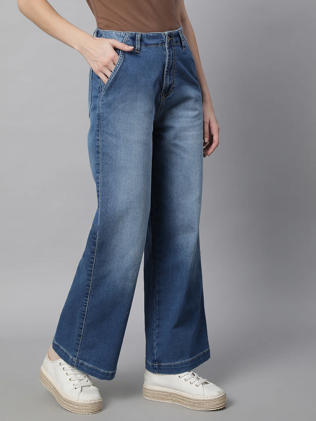 Light Blue Loose Fit Wide Leg Stretchable Jeans - Image 10