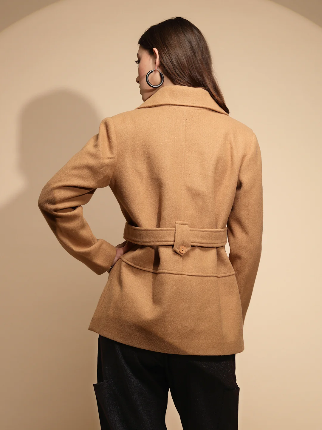 Brown Solid Knitted Wrap Coat - Image 12