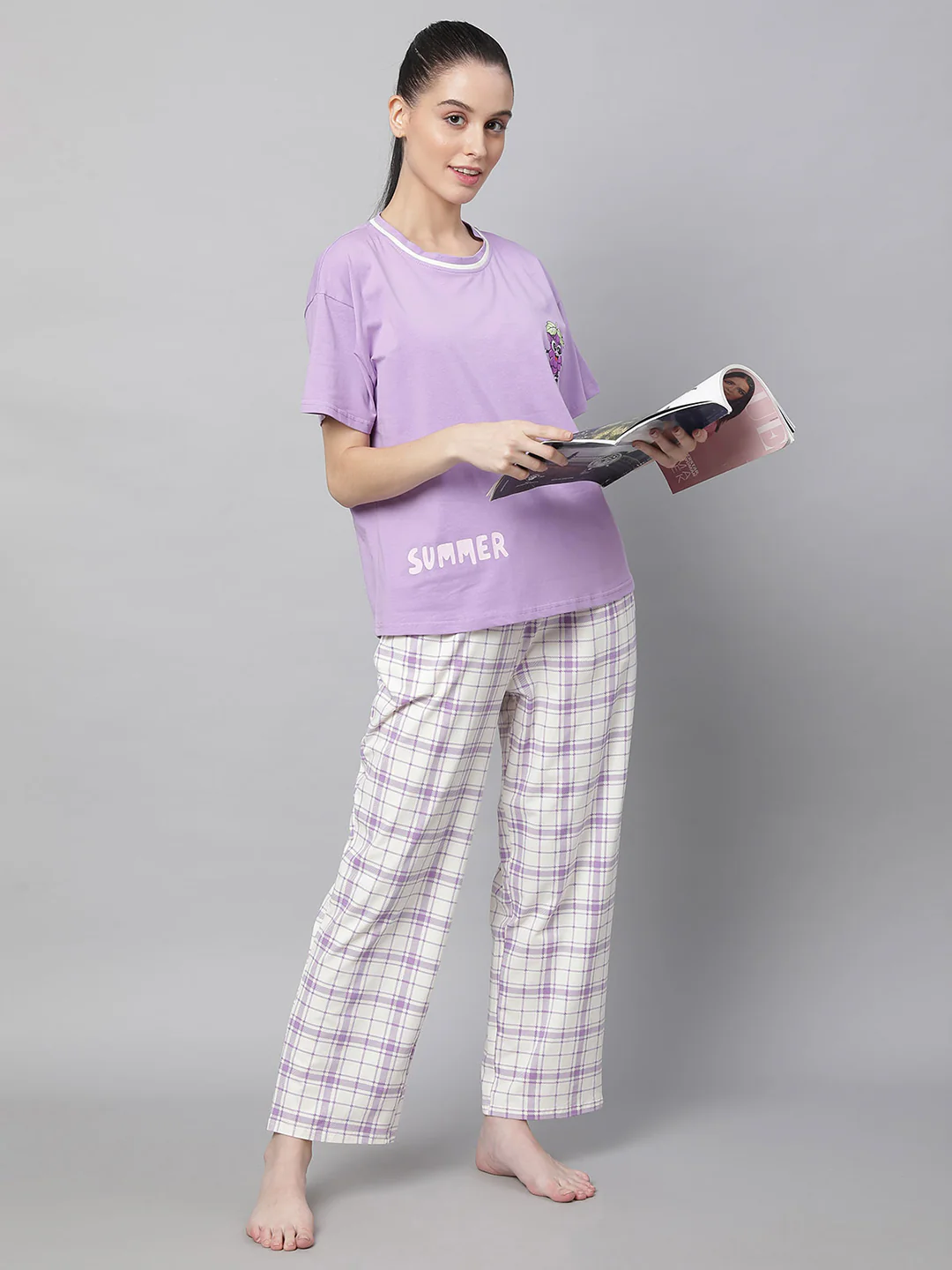 Lilac Hosiery Printed Loose Fit Night Suit Set - Image 3